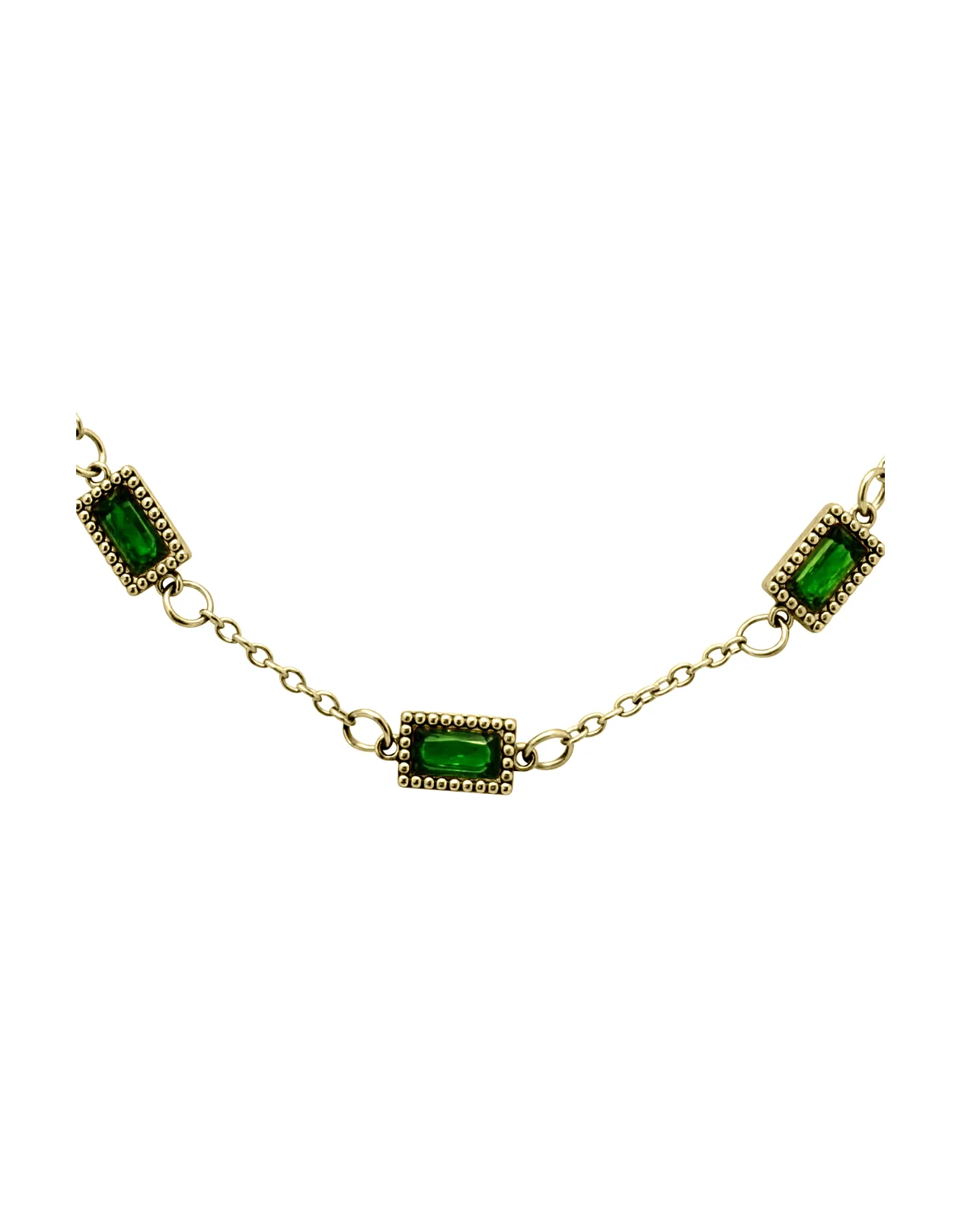 COLLIER EN ACIER DORE AVEC PIERRES EMERAUDE - Image 3