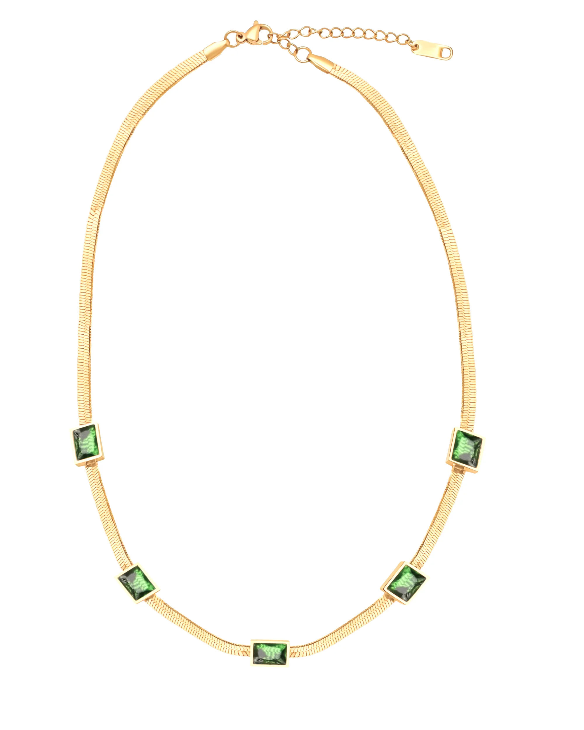 COLLIER EN ACIER DORE AVEC PIERRES VERT EMERAUDE - Image 3