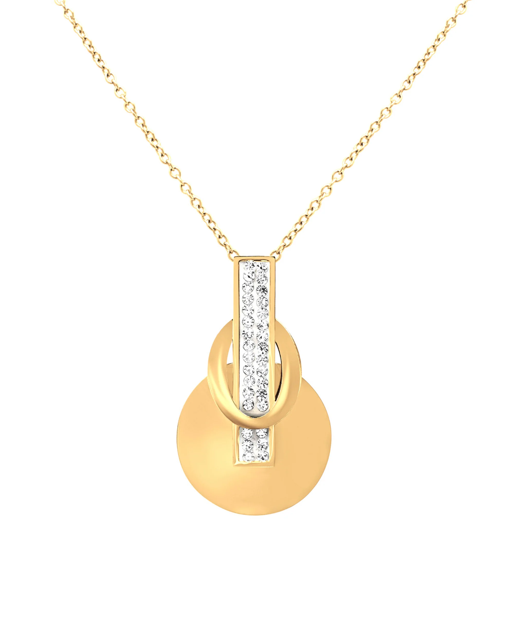 COLLIER EN ACIER DORE BARRE STRASS ET ROND