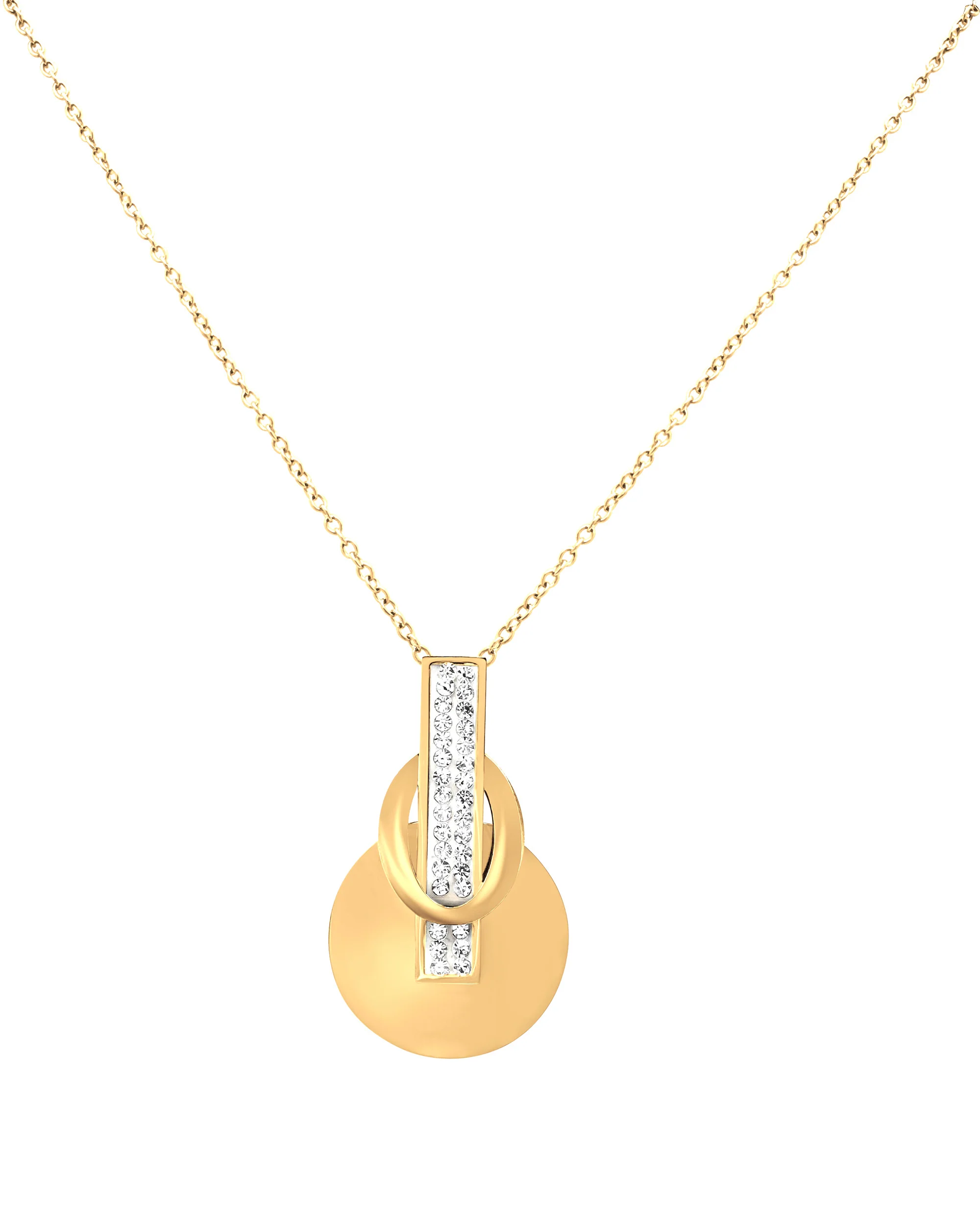 COLLIER EN ACIER DORE BARRE STRASS ET ROND - Image 3