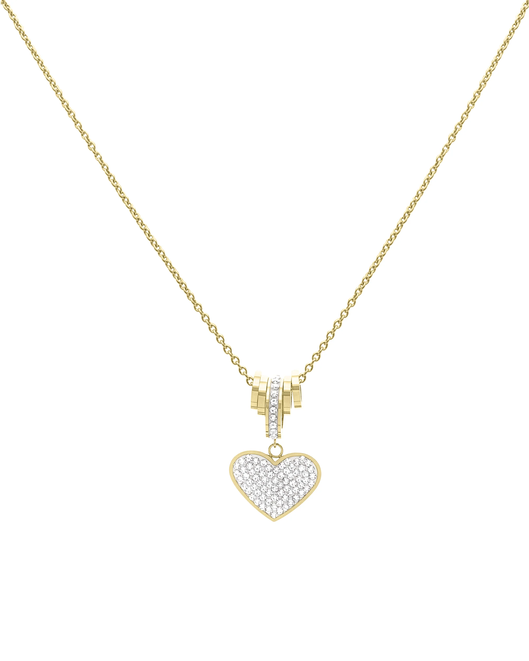 COLLIER EN ACIER DORE CERCLE ET COEUR AVEC STRASS - Image 3