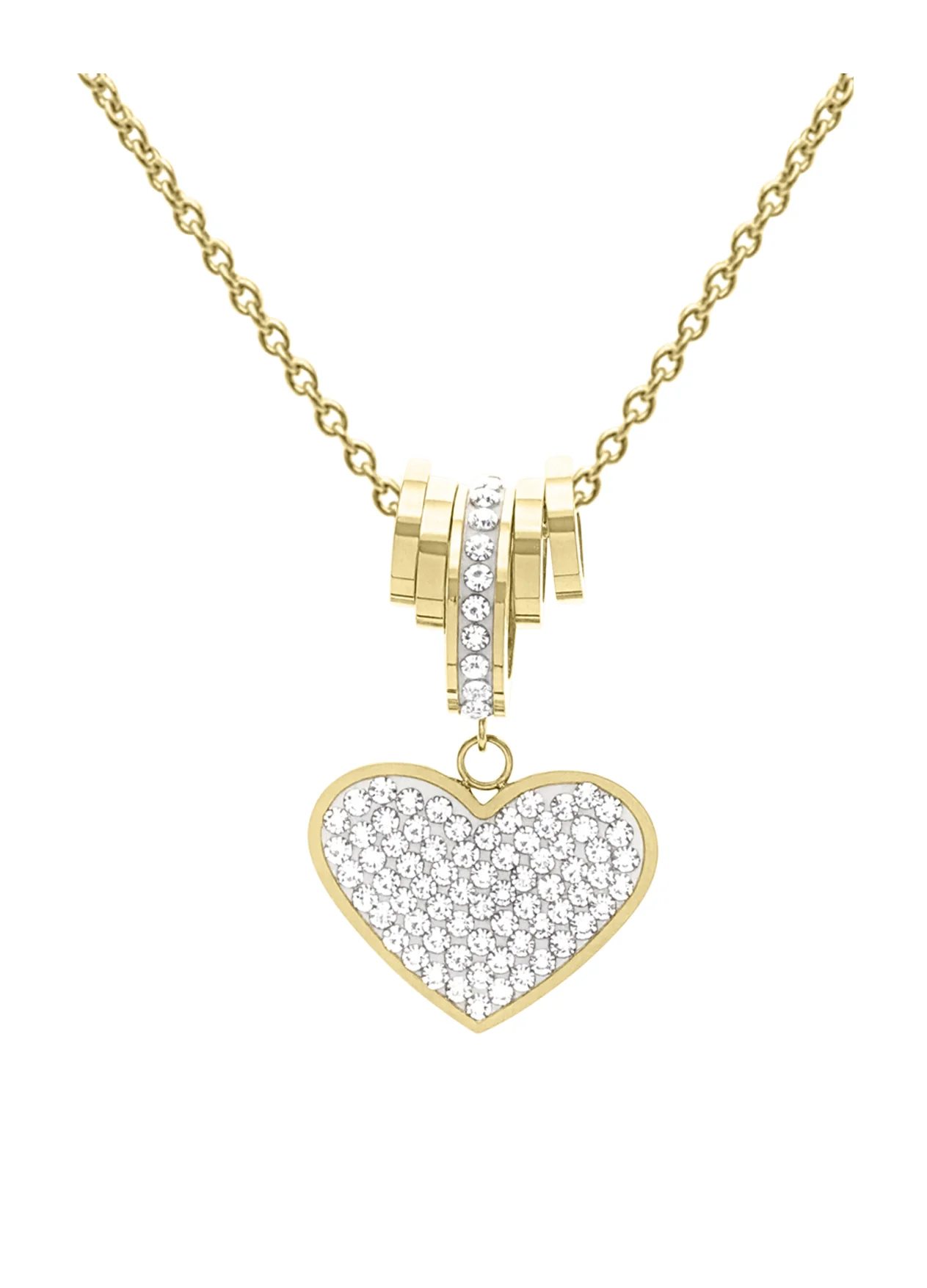 COLLIER EN ACIER DORE CERCLE ET COEUR AVEC STRASS - Image 4