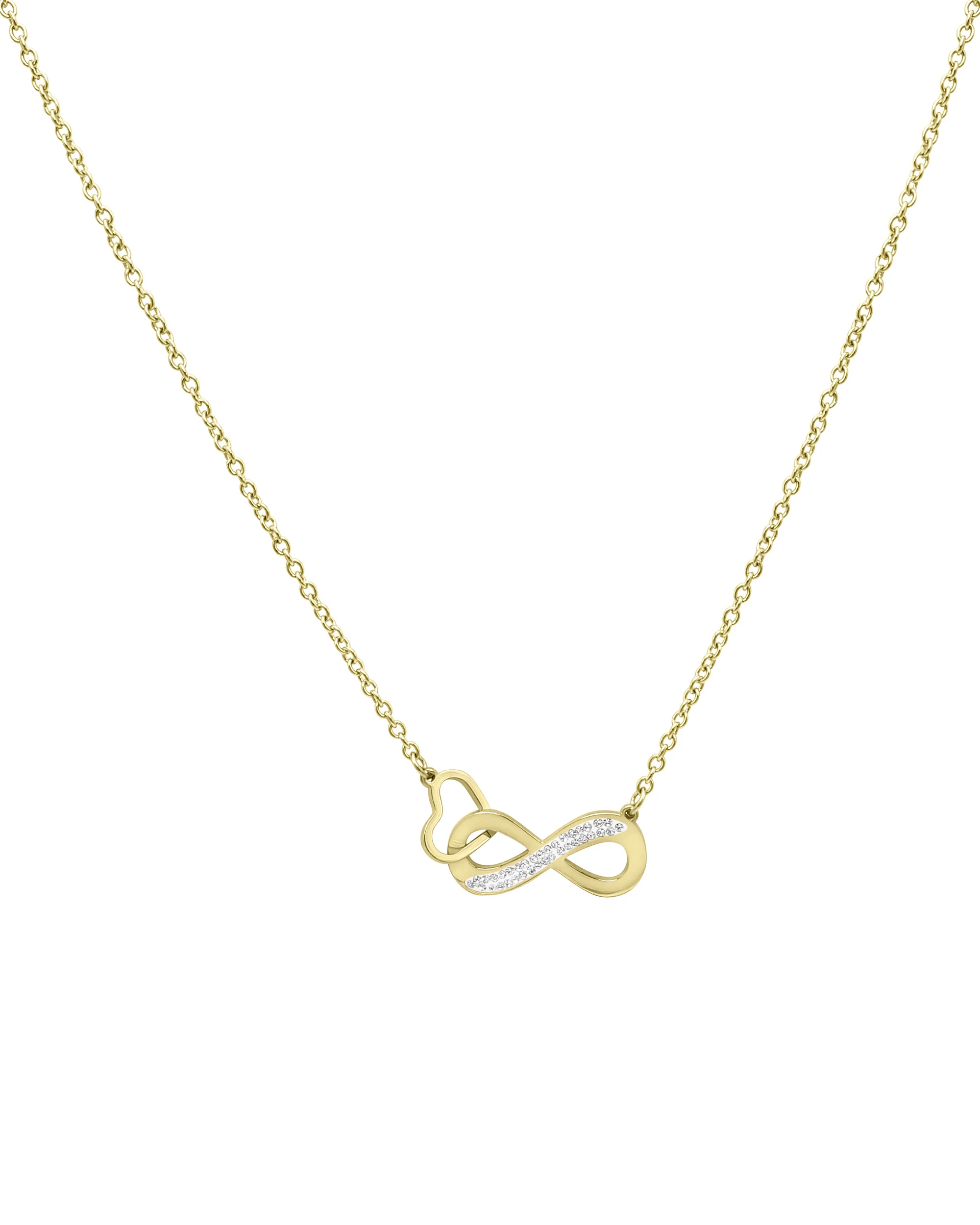 COLLIER EN ACIER DORE COEUR ET INFINI AVEC STRASS - Image 3