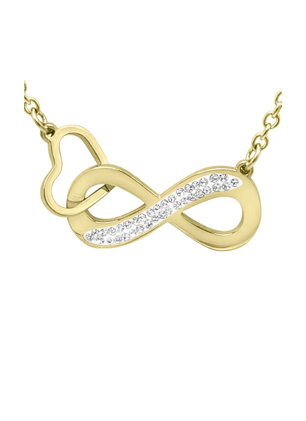 COLLIER EN ACIER DORE COEUR ET INFINI AVEC STRASS - Image 4