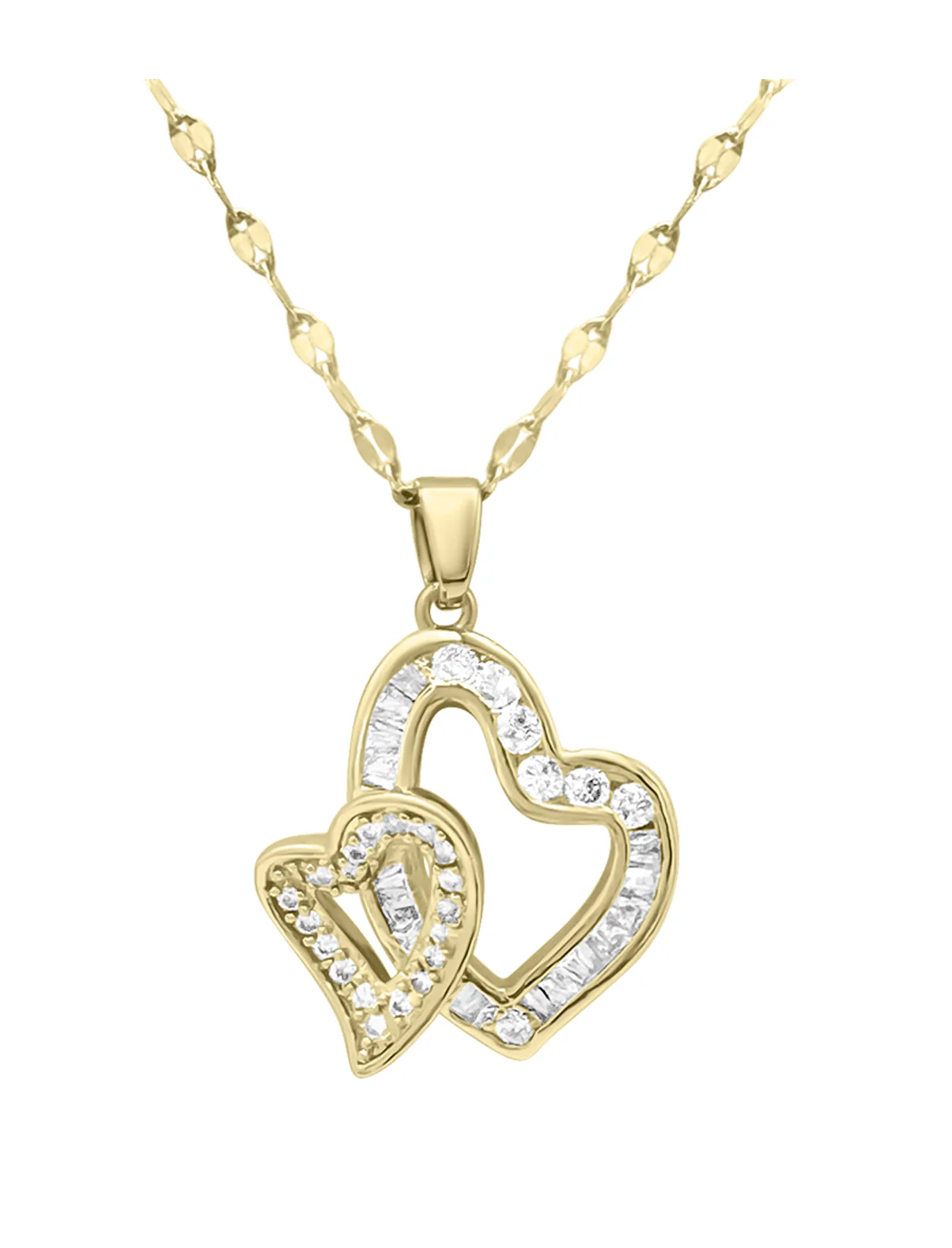 COLLIER EN ACIER DORE DOUBLE COEUR AVEC ZIRCONIUM - Image 4