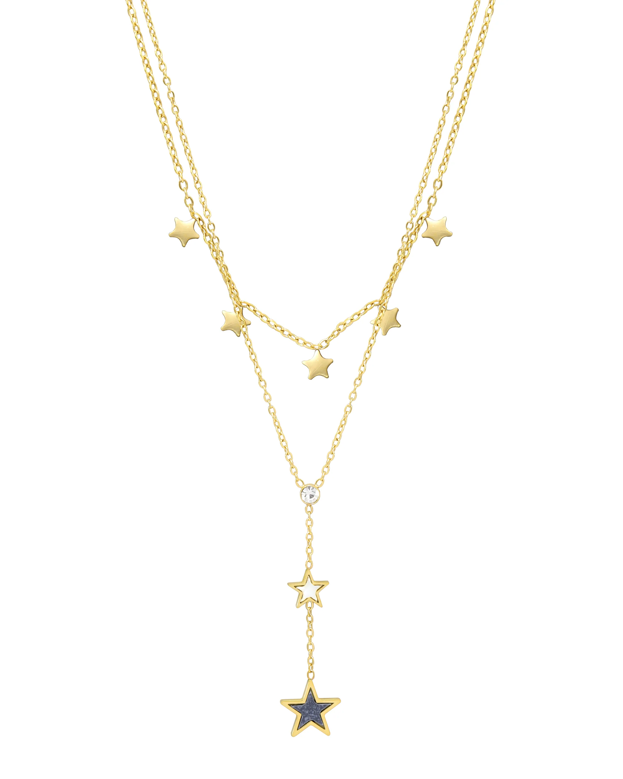COLLIER EN ACIER DORE DOUBLE MAILLE AVEC ETOILES - Image 3