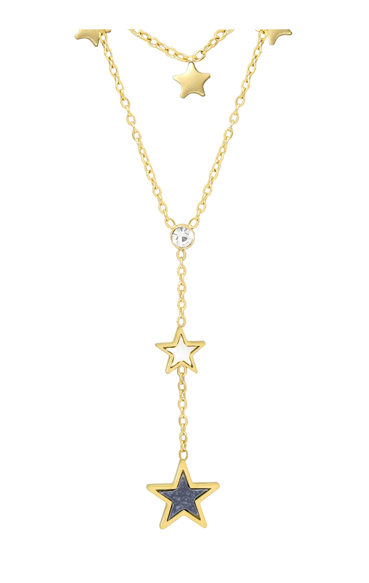 COLLIER EN ACIER DORE DOUBLE MAILLE AVEC ETOILES - Image 4