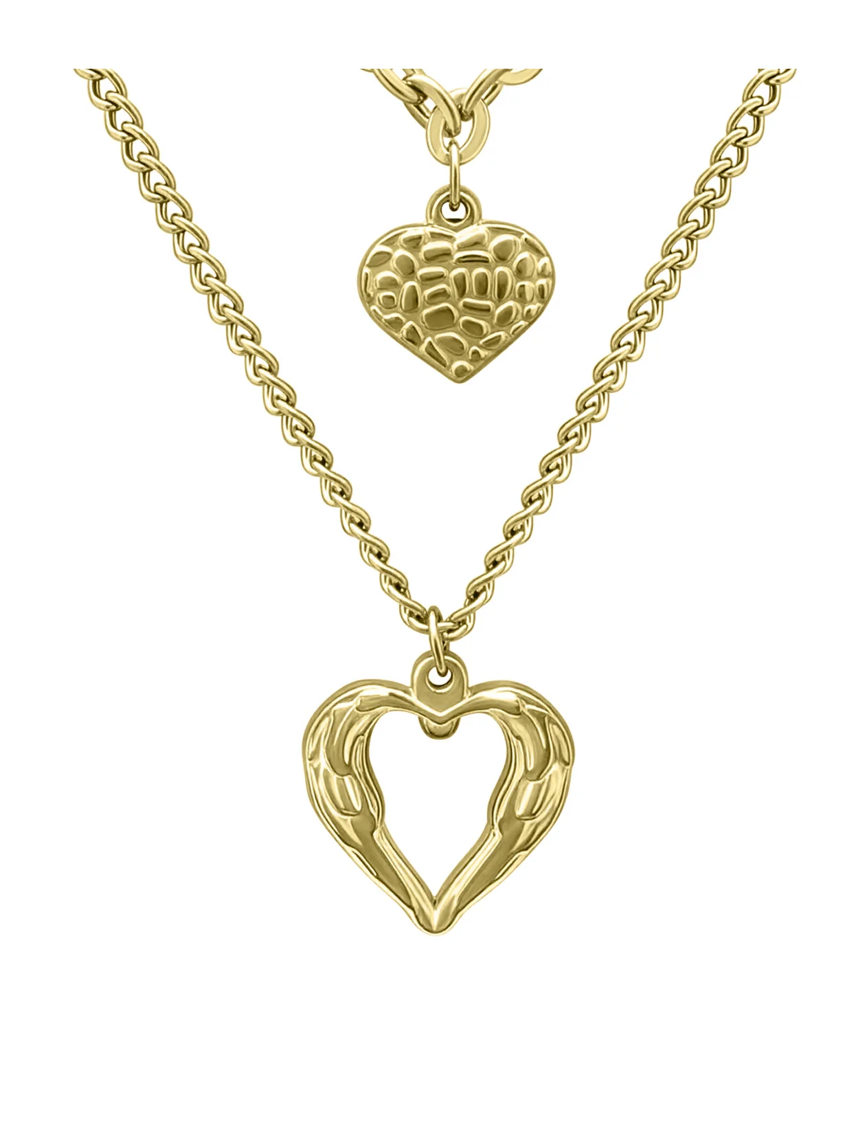 COLLIER EN ACIER DORE DOUBLE MAILLE AVEC PENDENTIF CŒURS - Image 4