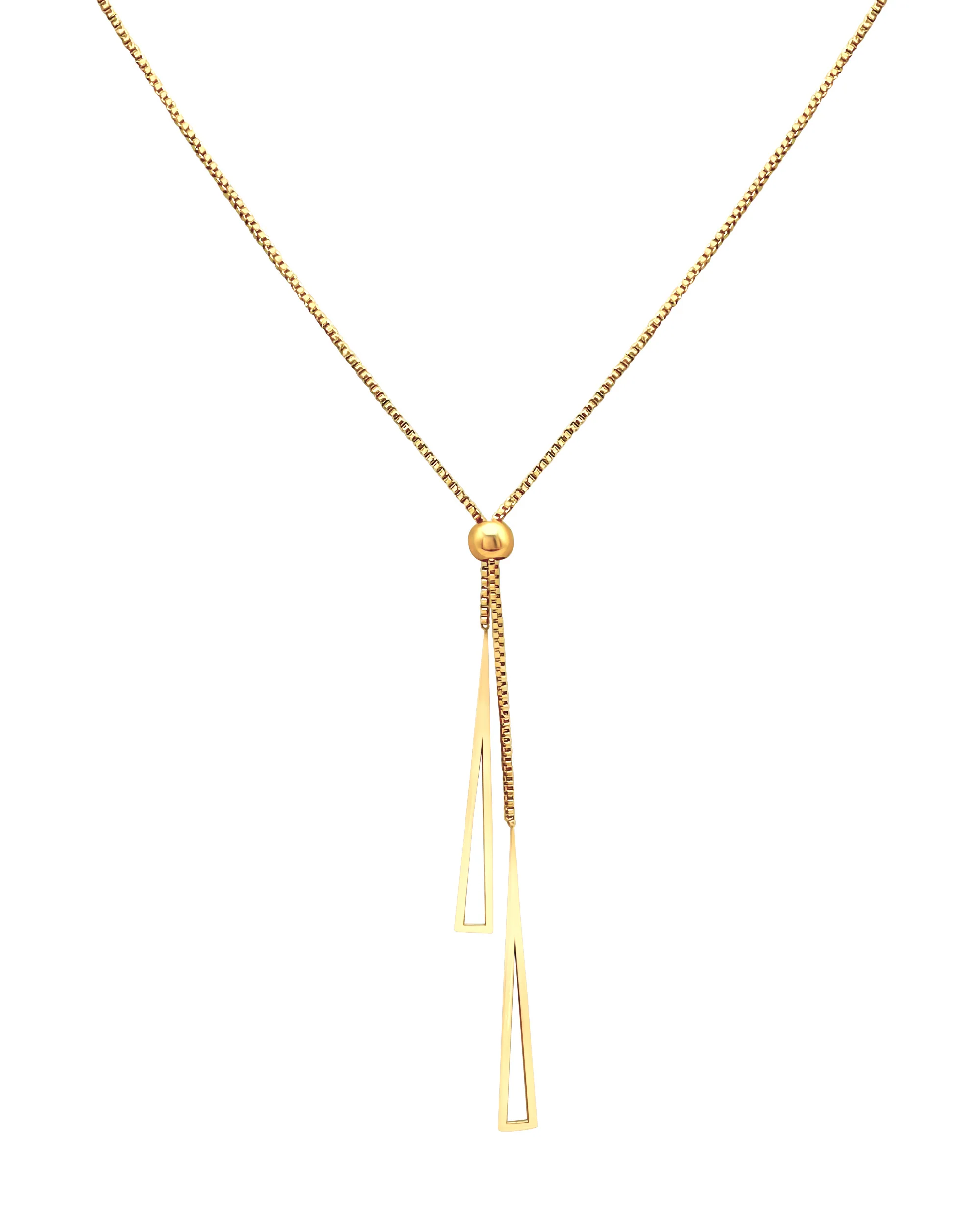 COLLIER EN ACIER DORE MAILLE GOURMETTE 2 TRIANGLES ET BOULE