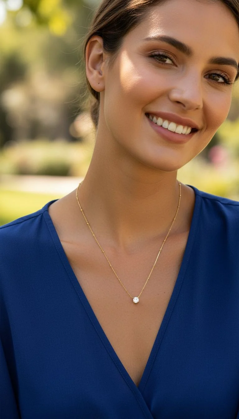 COLLIER EN ACIER DORE MAILLE PALOMA AVEC SOLITAIRE - Image 2