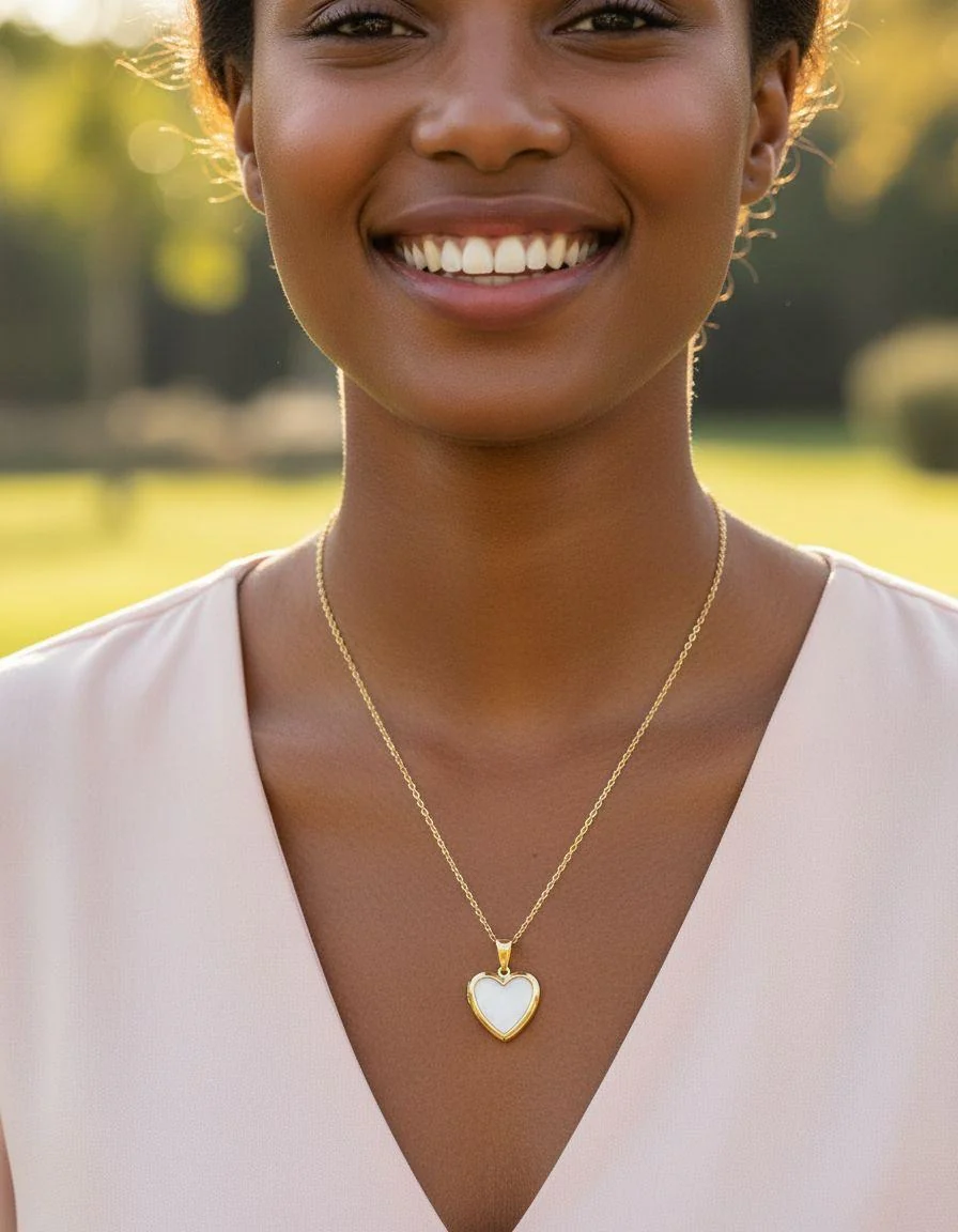 COLLIER EN ACIER DORE AVEC MEDAILLON COEUR PORTE - PHOTO - Image 2