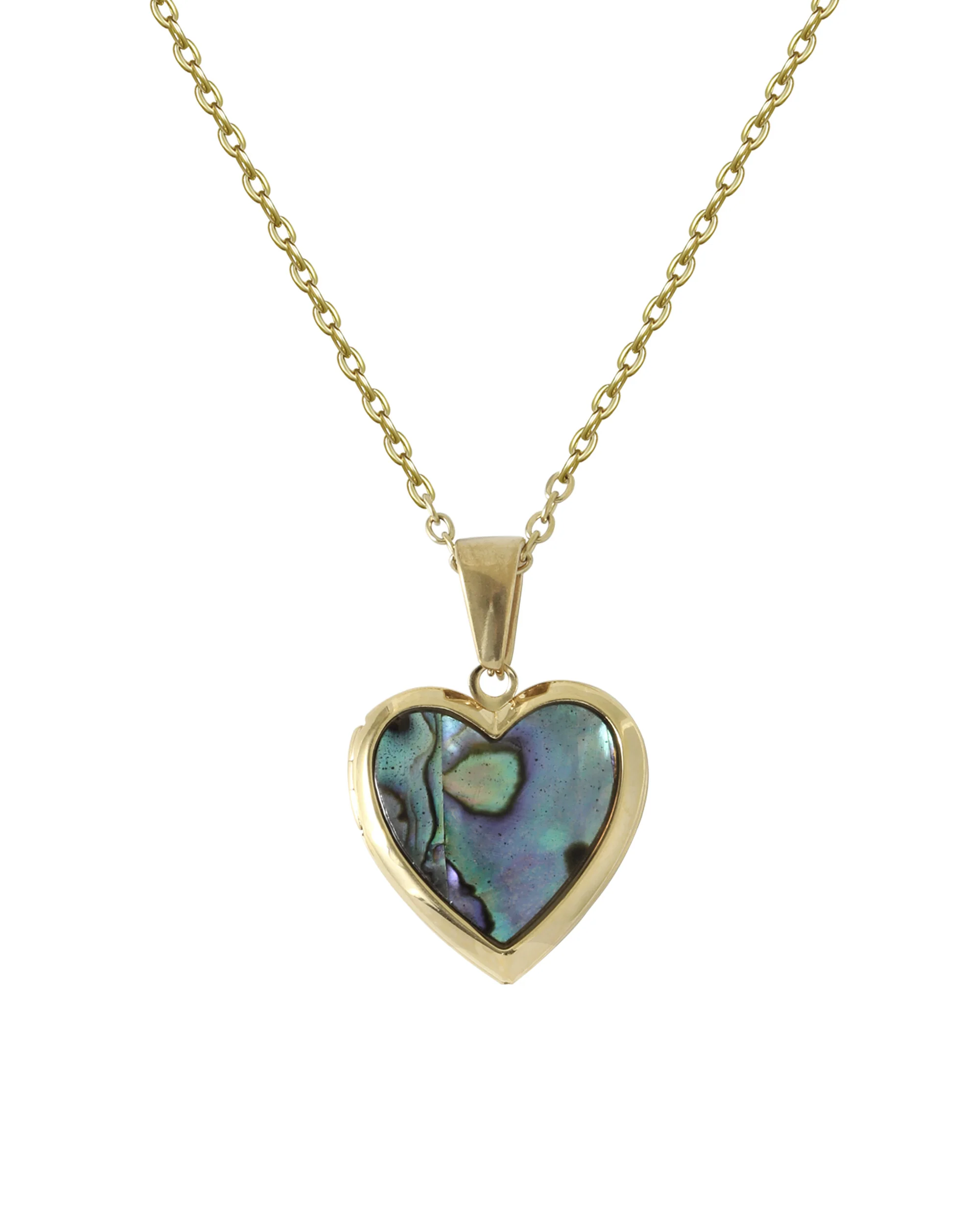 COLLIER EN ACIER DORE AVEC MEDAILLON COEUR PORTE - PHOTO