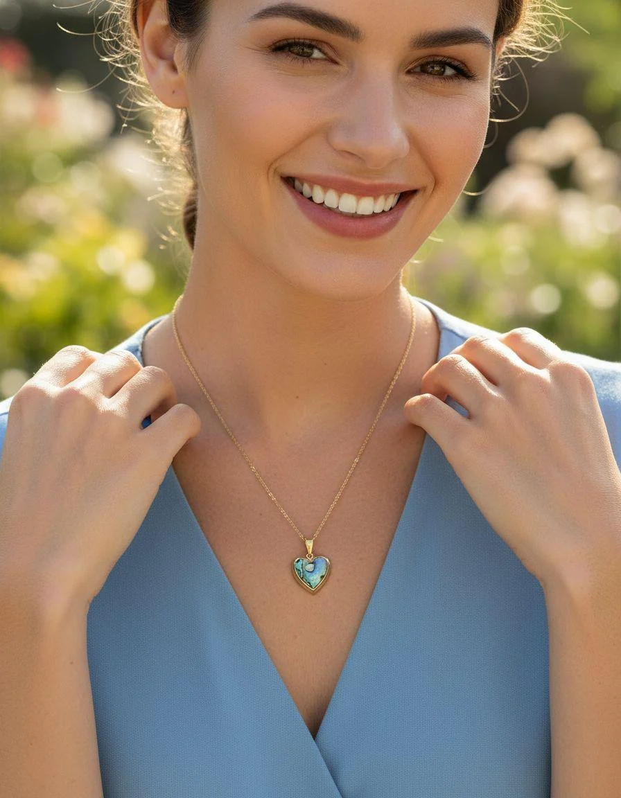 COLLIER EN ACIER DORE AVEC MEDAILLON COEUR PORTE - PHOTO - Image 2