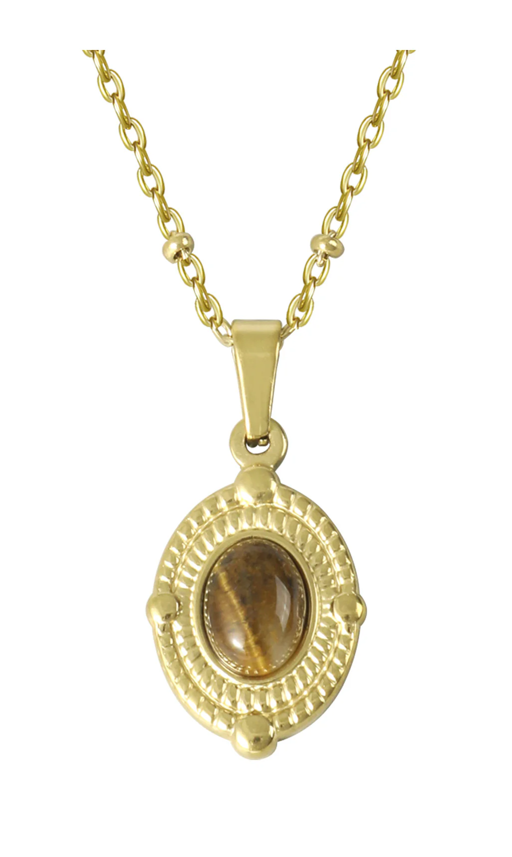 COLLIER EN ACIER DORE OEIL DE TIGRE - Image 4