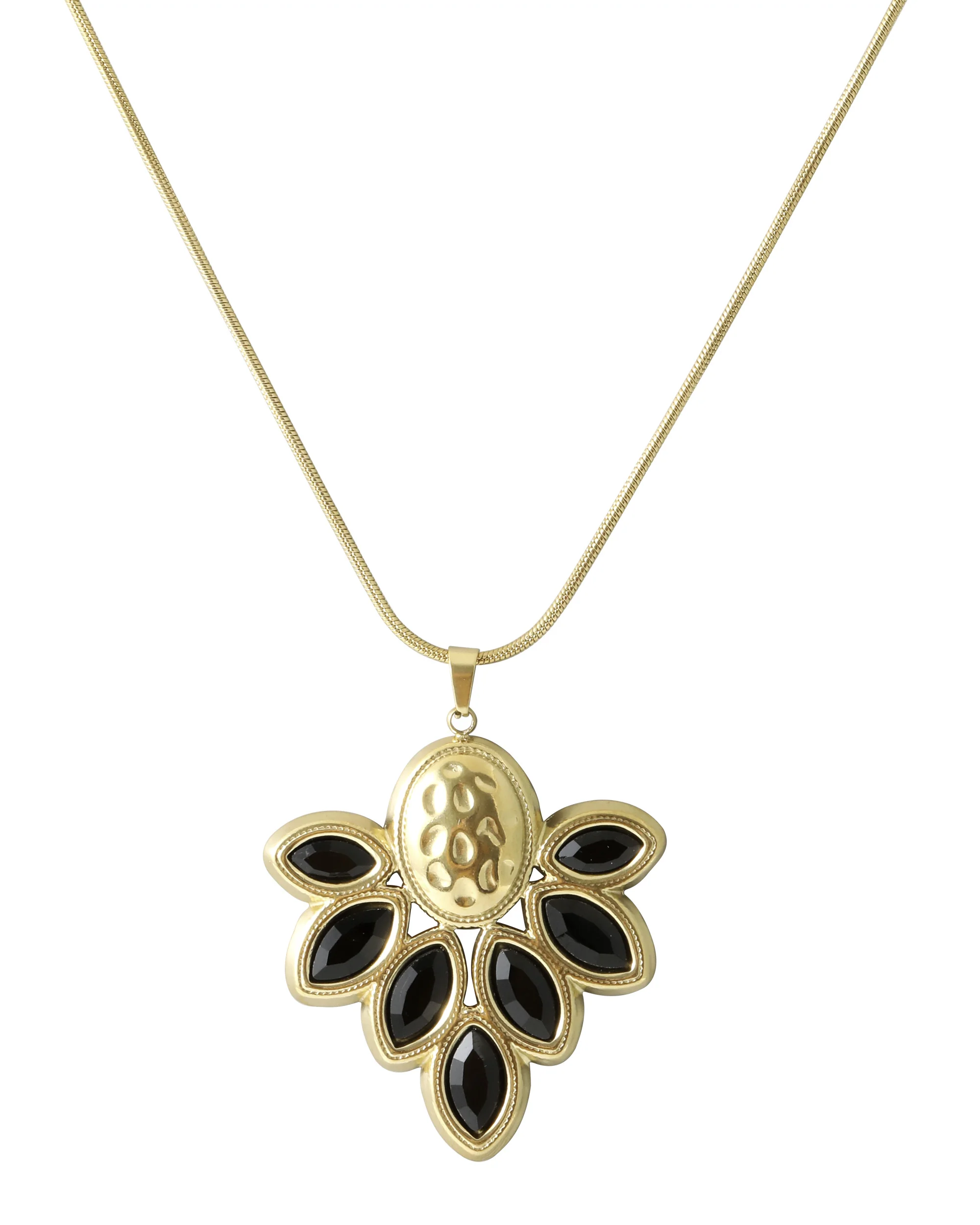 COLLIER EN ACIER DORE MOTIF FLORAL COULEUR ONYX - Image 3