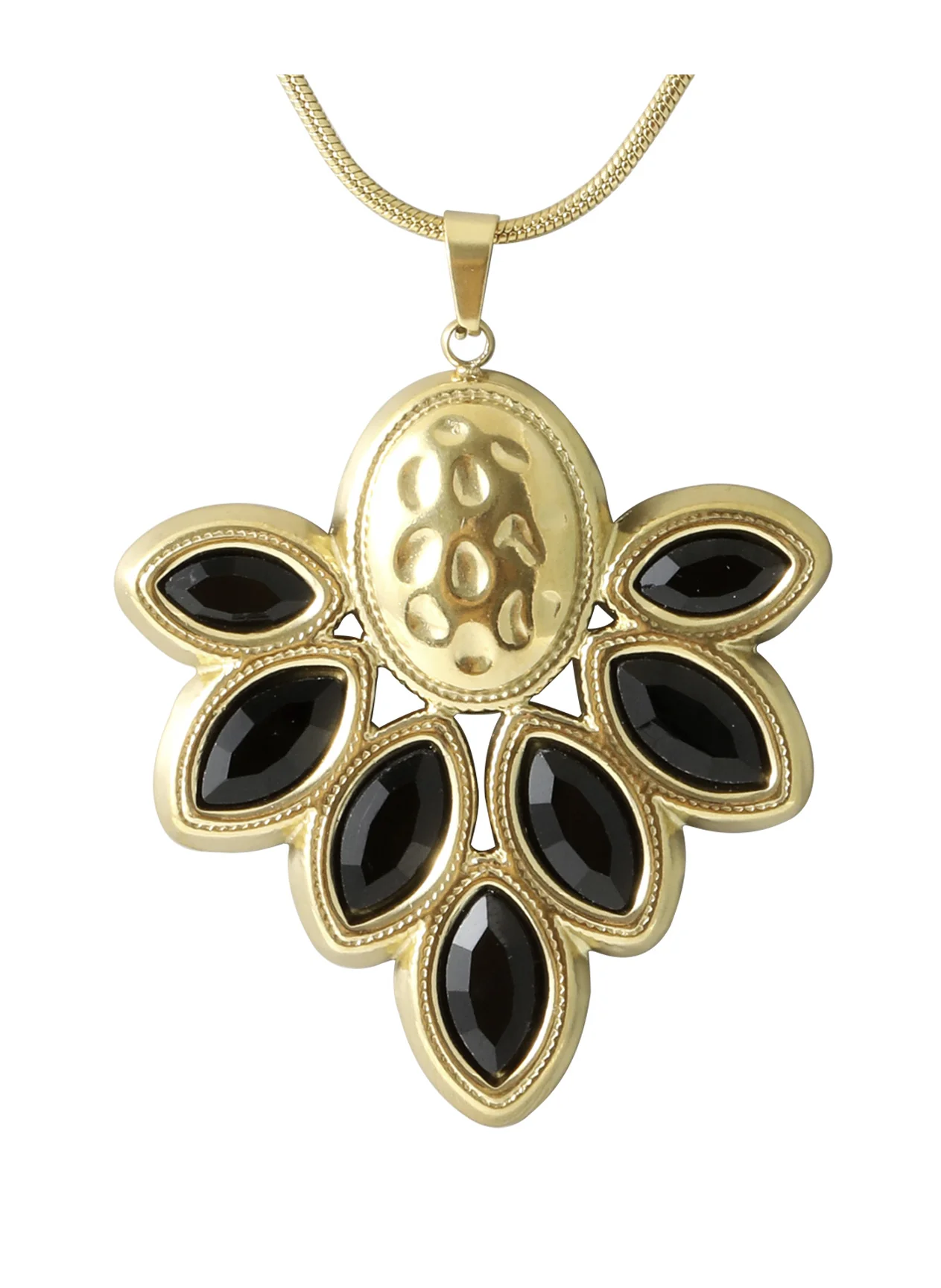 COLLIER EN ACIER DORE MOTIF FLORAL COULEUR ONYX - Image 4