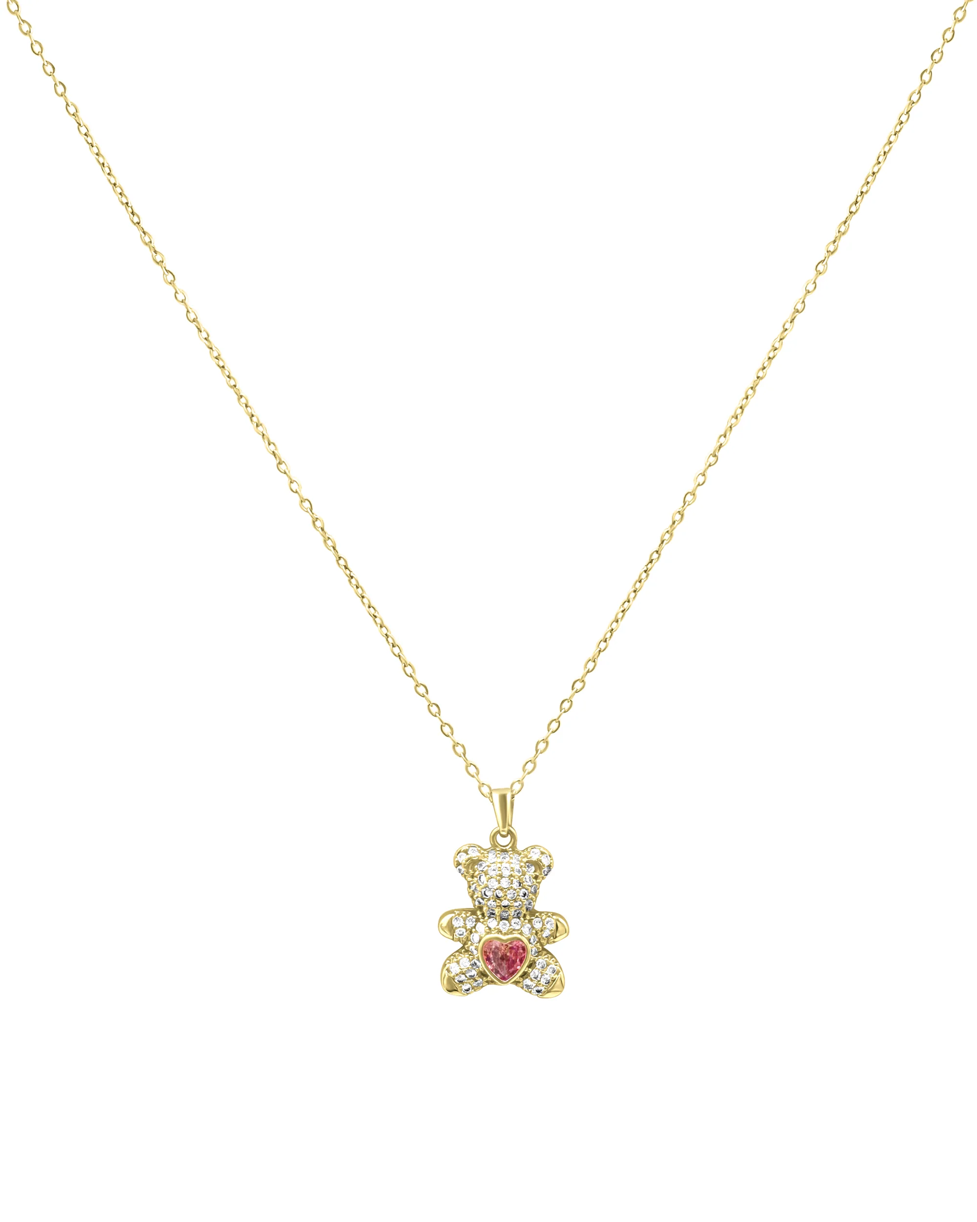 COLLIER EN ACIER DORE NOUNOURS AVEC COEUR CENTRAL ROSE EN ZIRCONIUM - Image 3