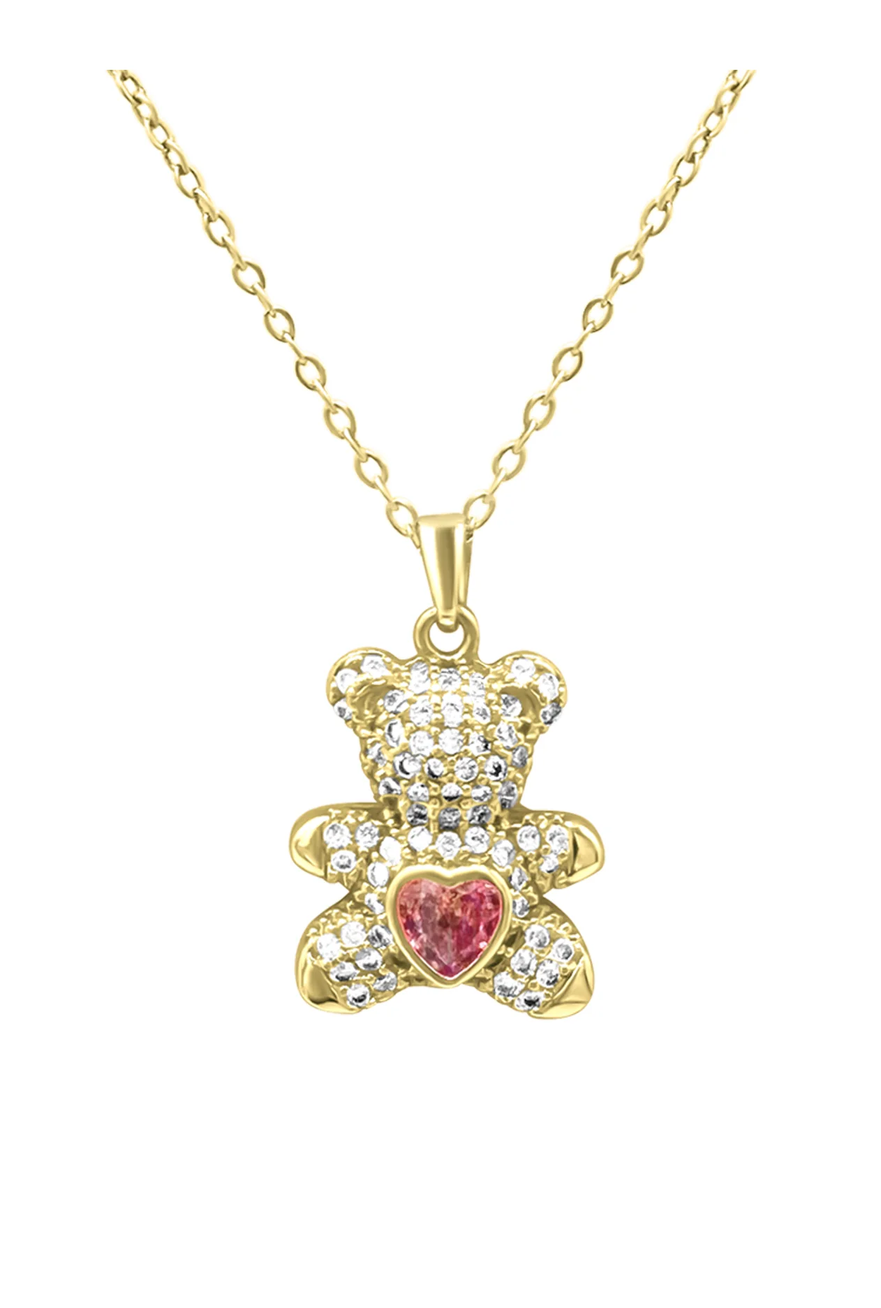 COLLIER EN ACIER DORE NOUNOURS AVEC COEUR CENTRAL ROSE EN ZIRCONIUM - Image 4