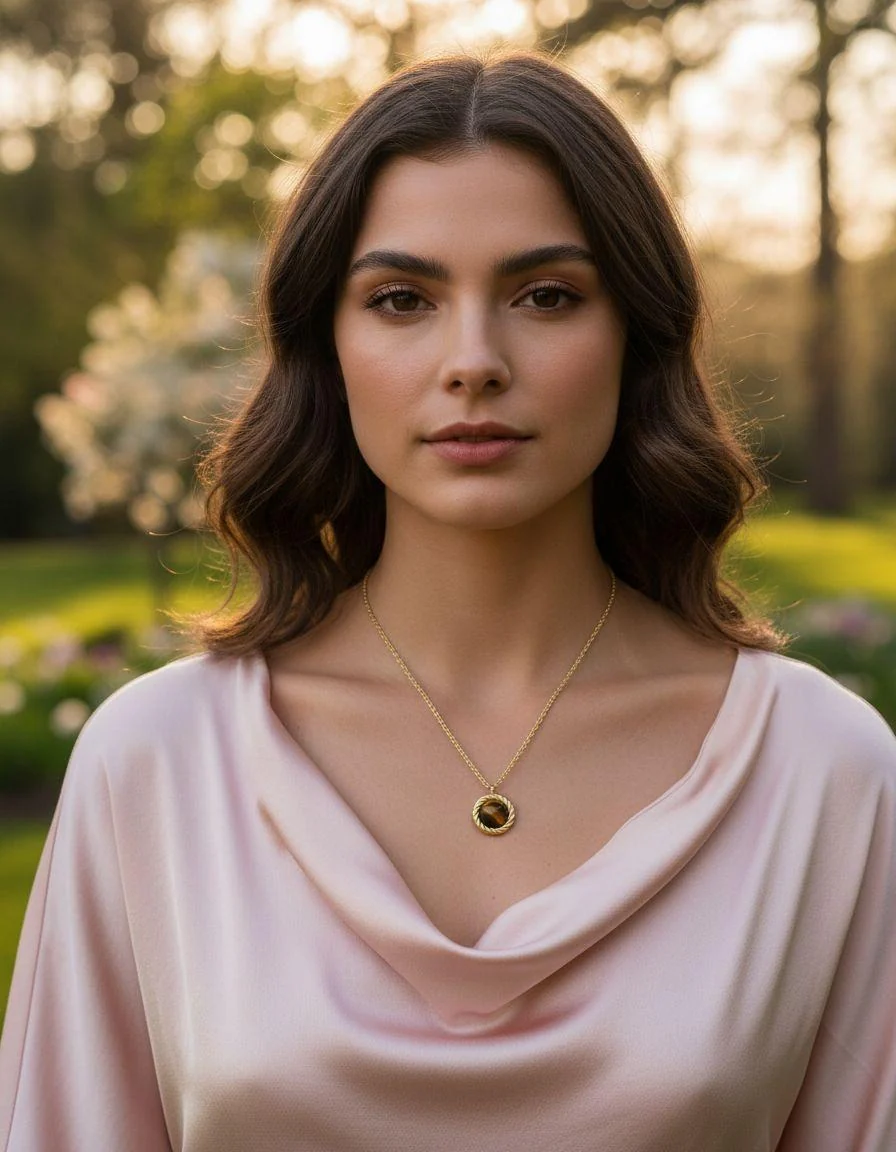 COLLIER EN ACIER DORÉ OEIL DE TIGRE - Image 2
