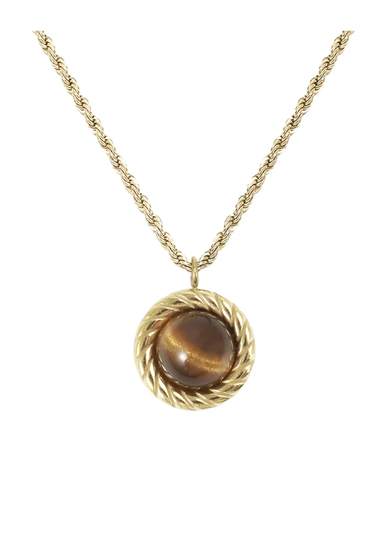 COLLIER EN ACIER DORÉ OEIL DE TIGRE - Image 4