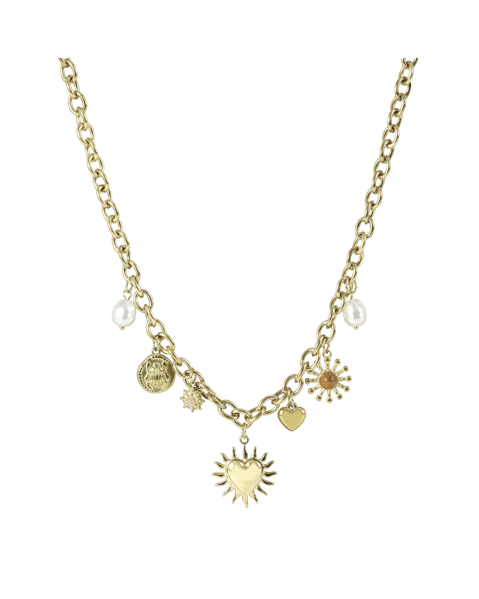 COLLIER EN ACIER DORE ORNE DE CHARMS