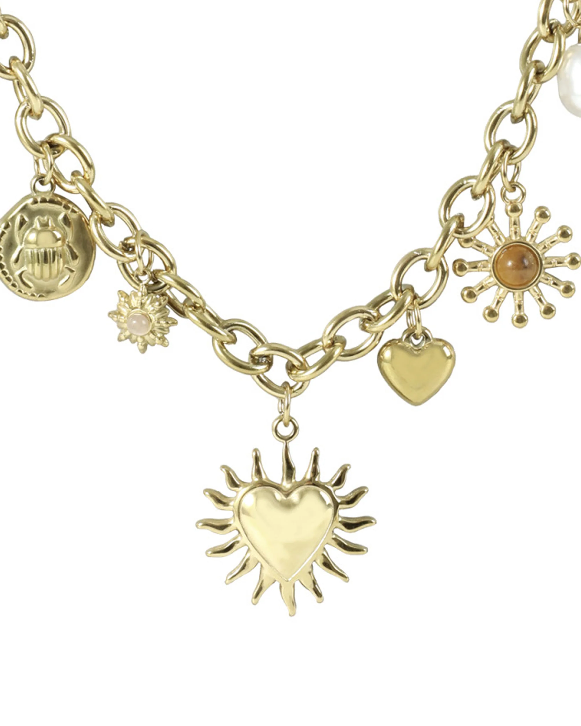 COLLIER EN ACIER DORE ORNE DE CHARMS - Image 3