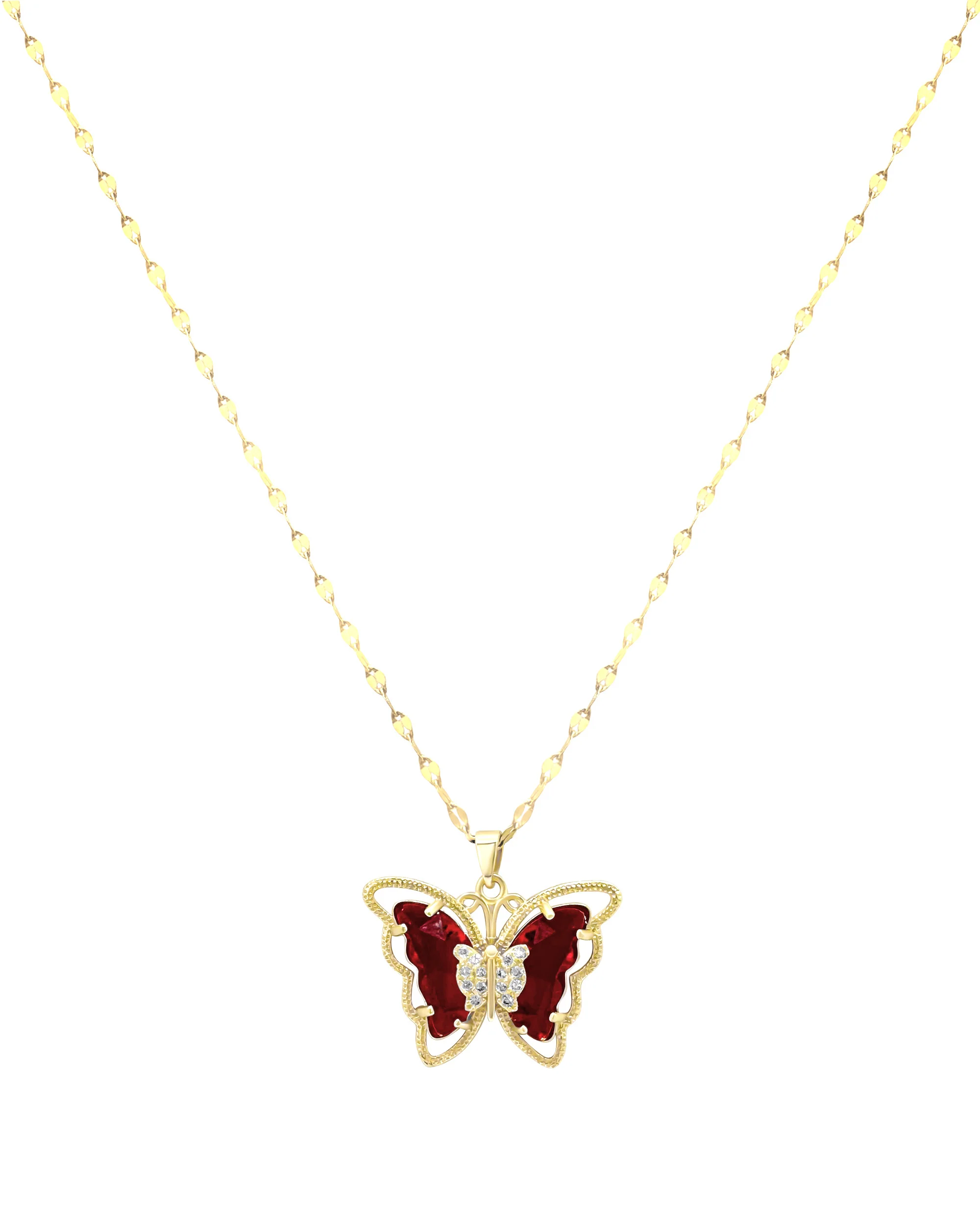 COLLIER EN ACIER DORE PAPILLON RUBIS AVEC PIERRES - Image 3