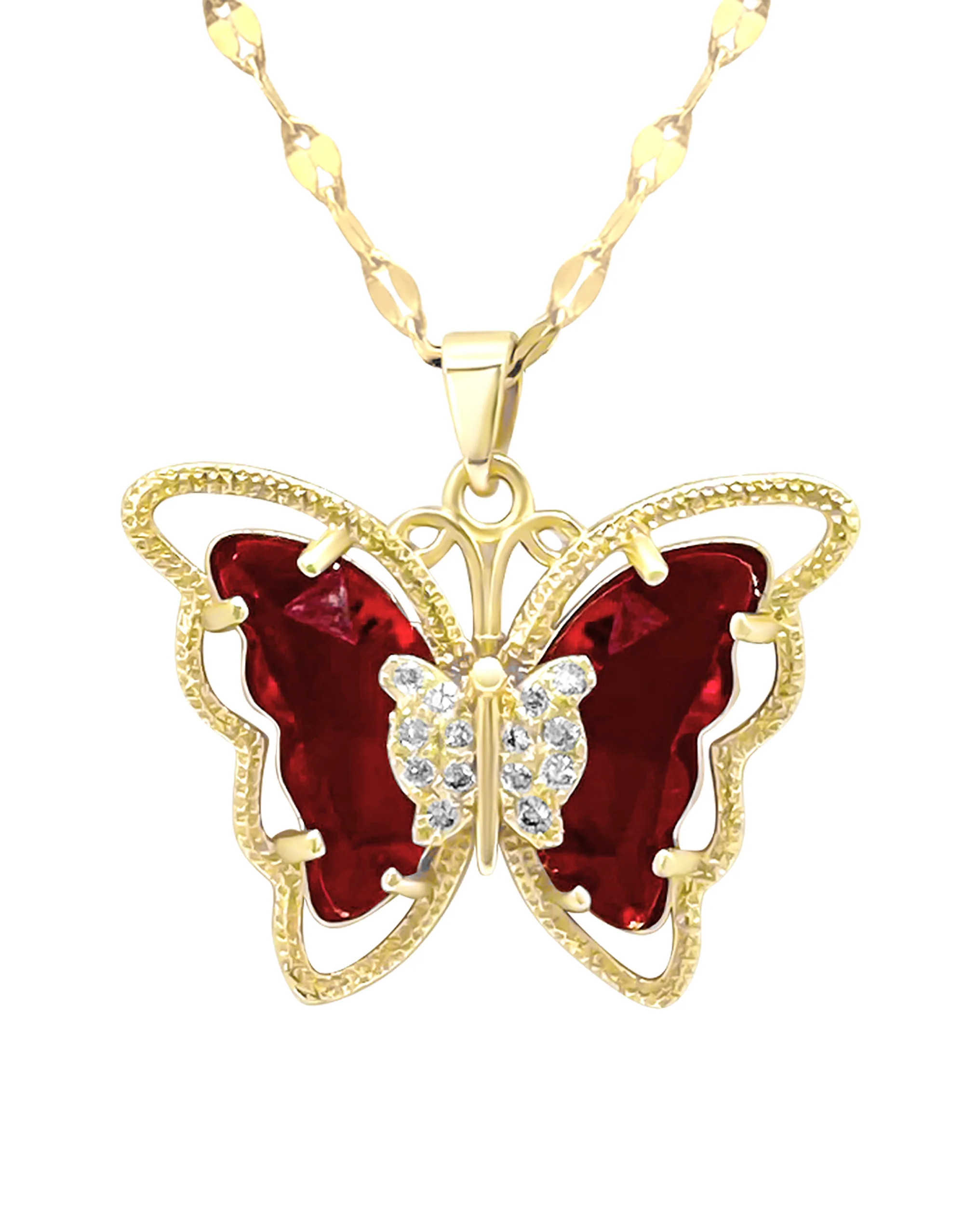 COLLIER EN ACIER DORE PAPILLON RUBIS AVEC PIERRES - Image 4