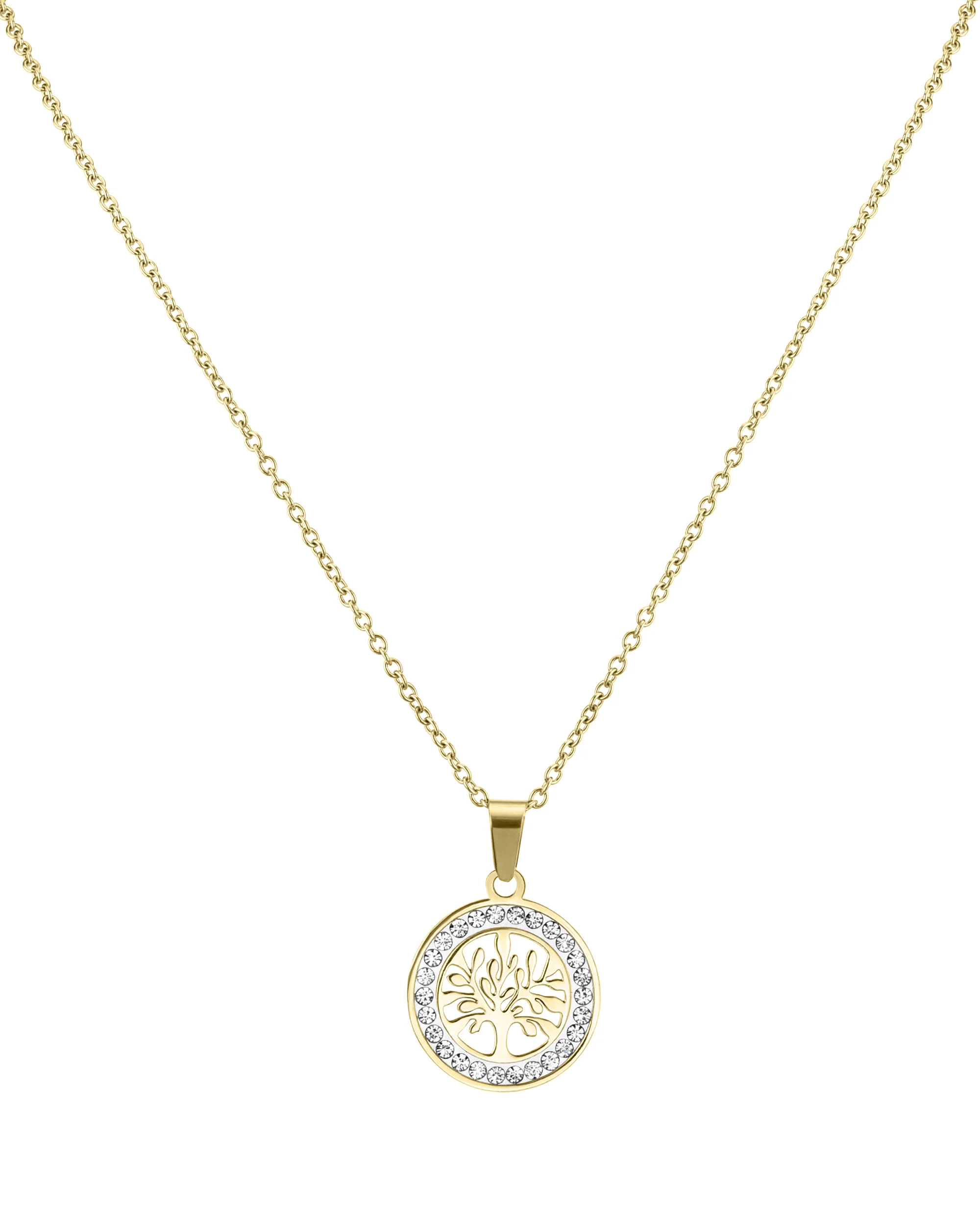 COLLIER EN ACIER DORE PENDENTIF ARBRE DE VIE AVEC STRASS - Image 4