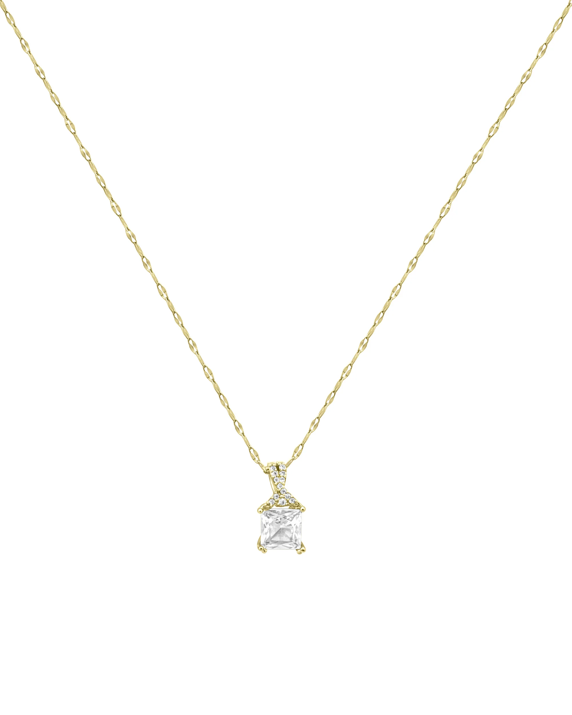 COLLIER EN ACIER DORE PENDENTIF CARRE AVEC SOLITAIRE - Image 3