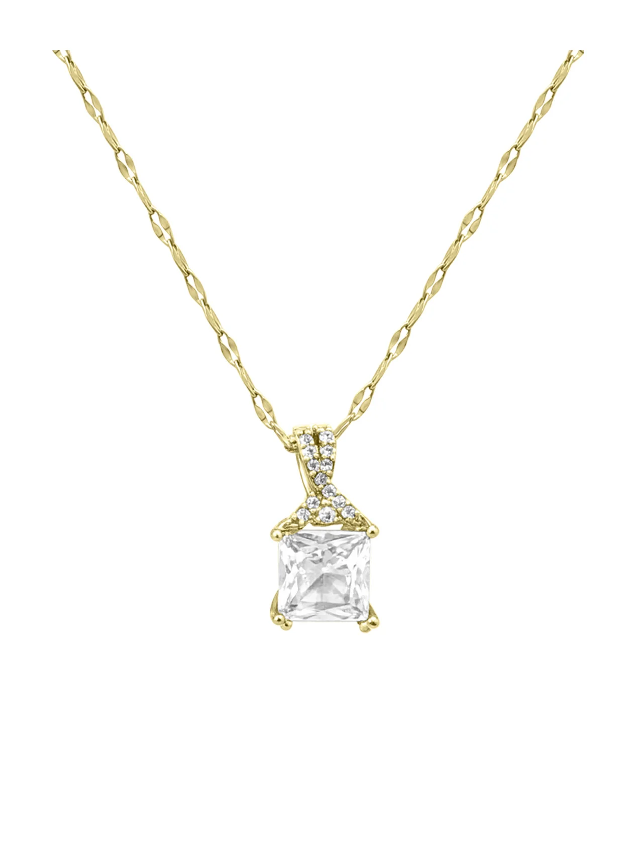 COLLIER EN ACIER DORE PENDENTIF CARRE AVEC SOLITAIRE - Image 4