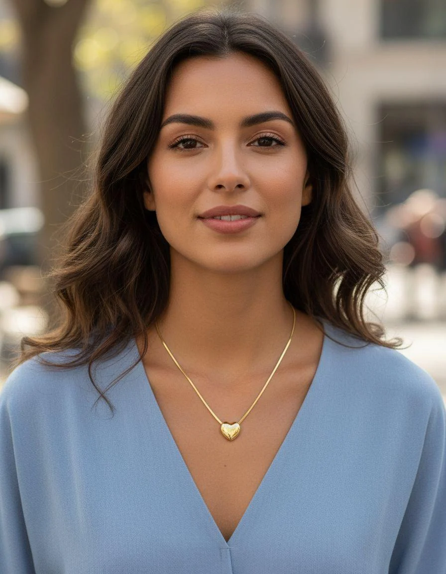 COLLIER EN ACIER DORE PENDENTIF COEUR BOMBE - Image 2