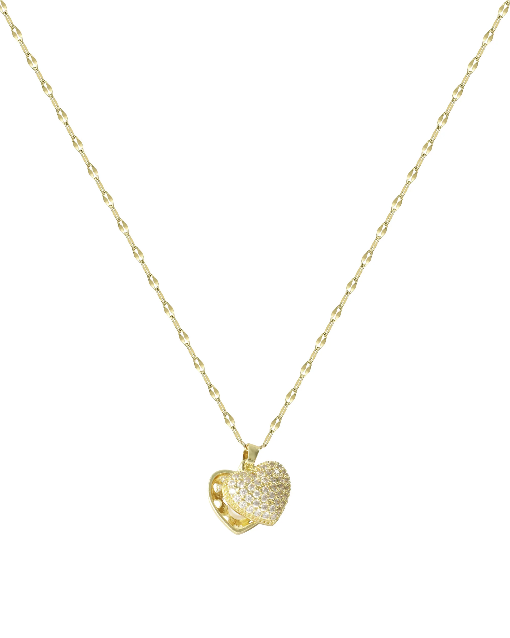 COLLIER EN ACIER DORE PENDENTIF COEUR OUVERT AVEC PERLE - Image 3