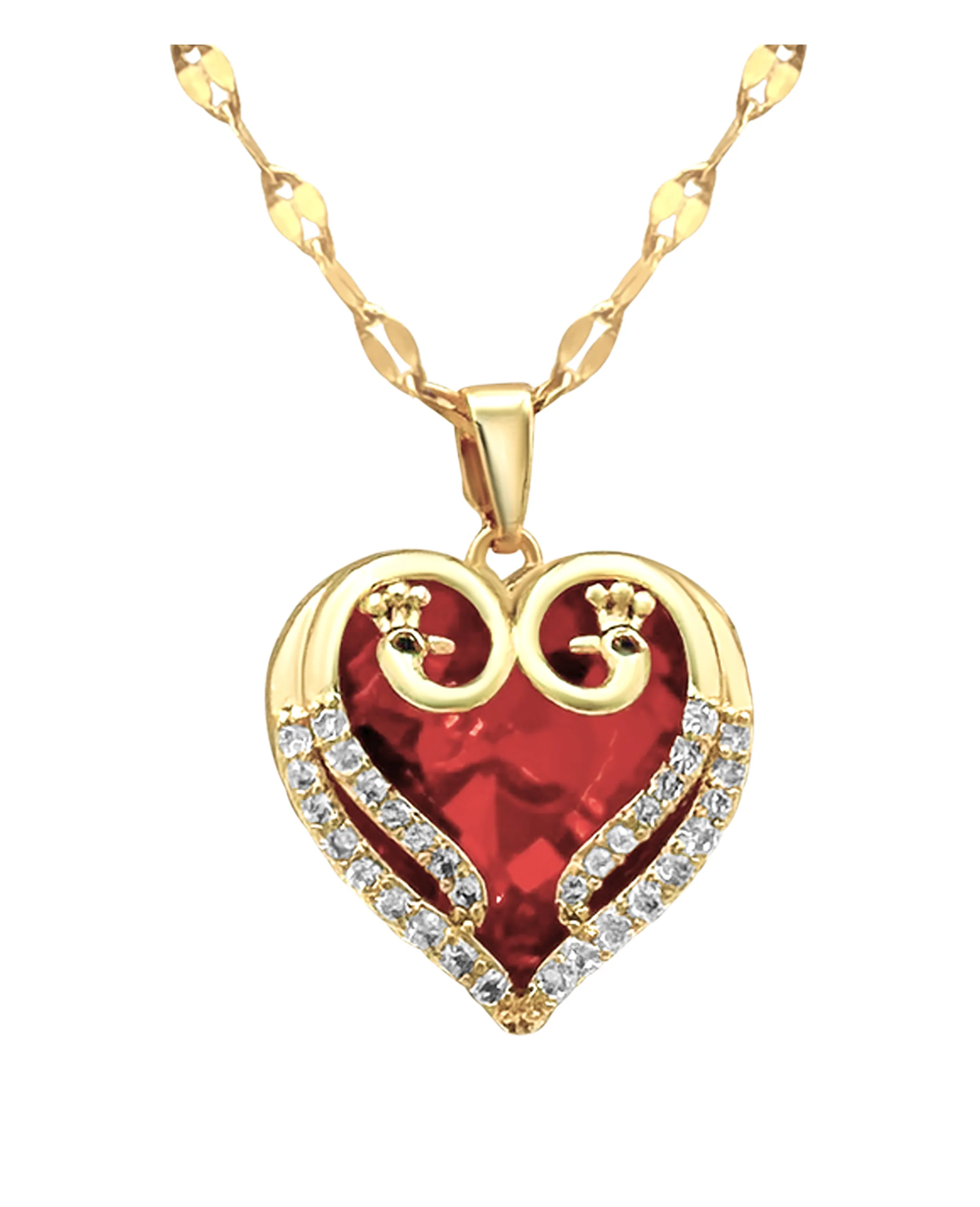 COLLIER EN ACIER DORE PENDENTIF COEUR RUBIS AVEC STRASS - Image 4