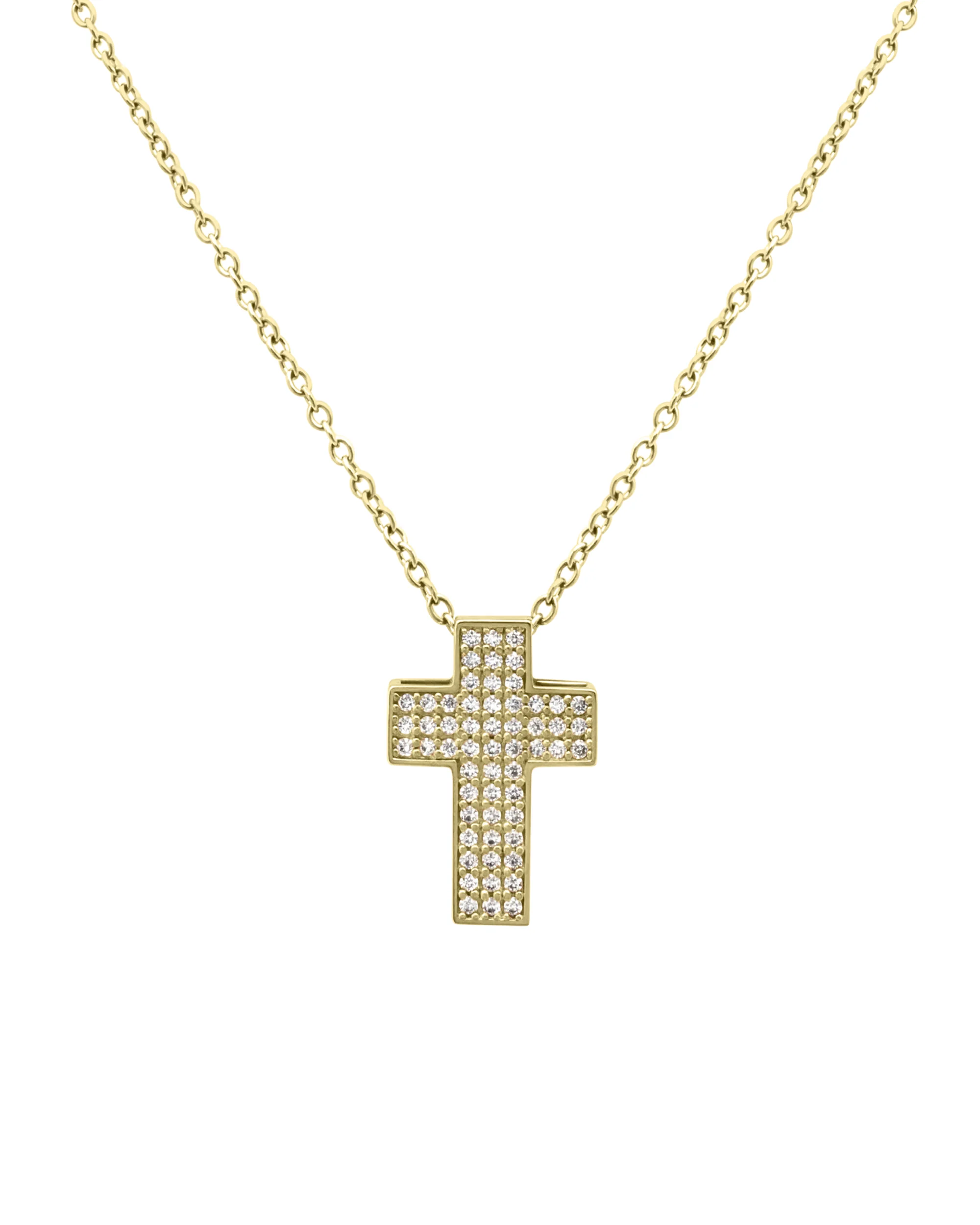 COLLIER EN ACIER DORE PENDENTIF CROIX AVEC PIERRES