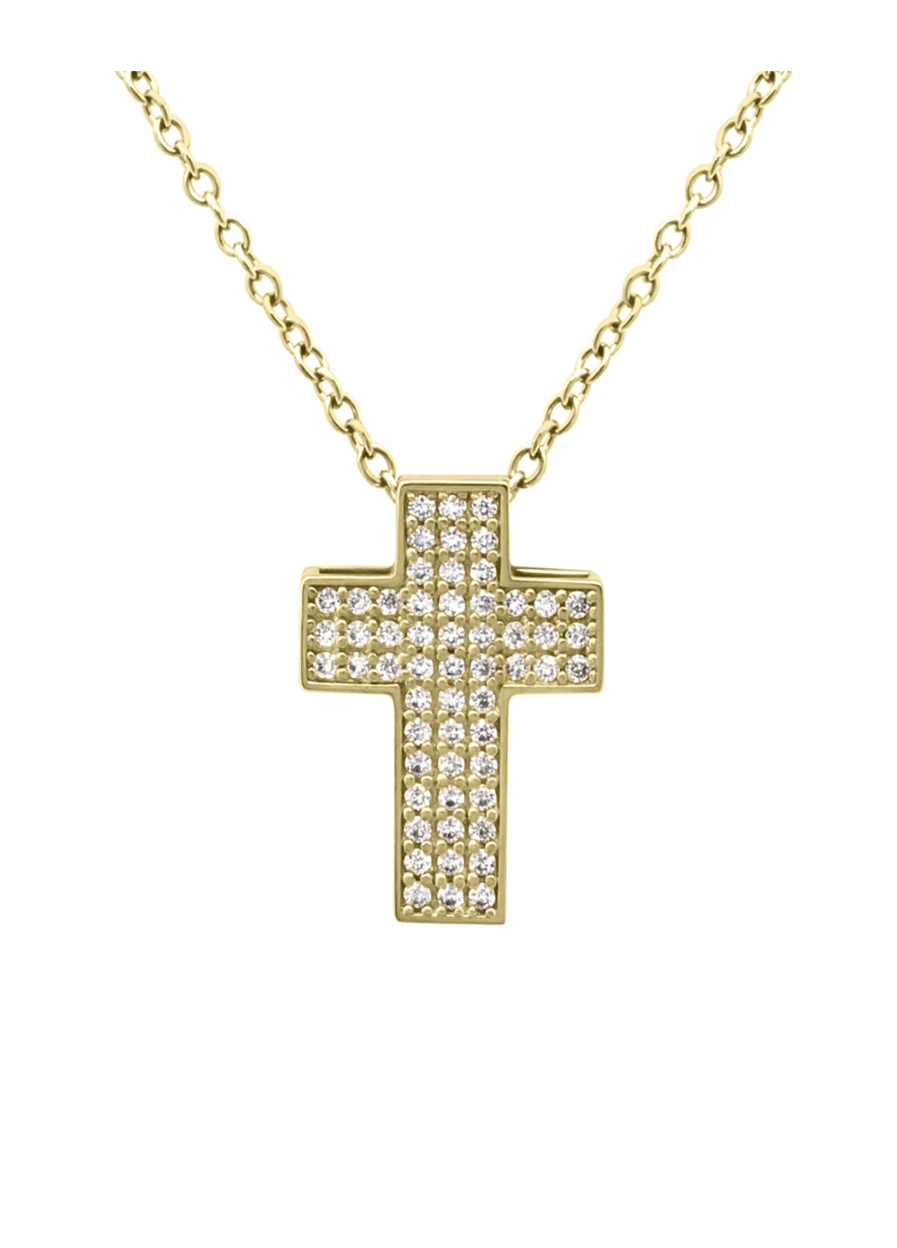 COLLIER EN ACIER DORE PENDENTIF CROIX AVEC PIERRES - Image 4