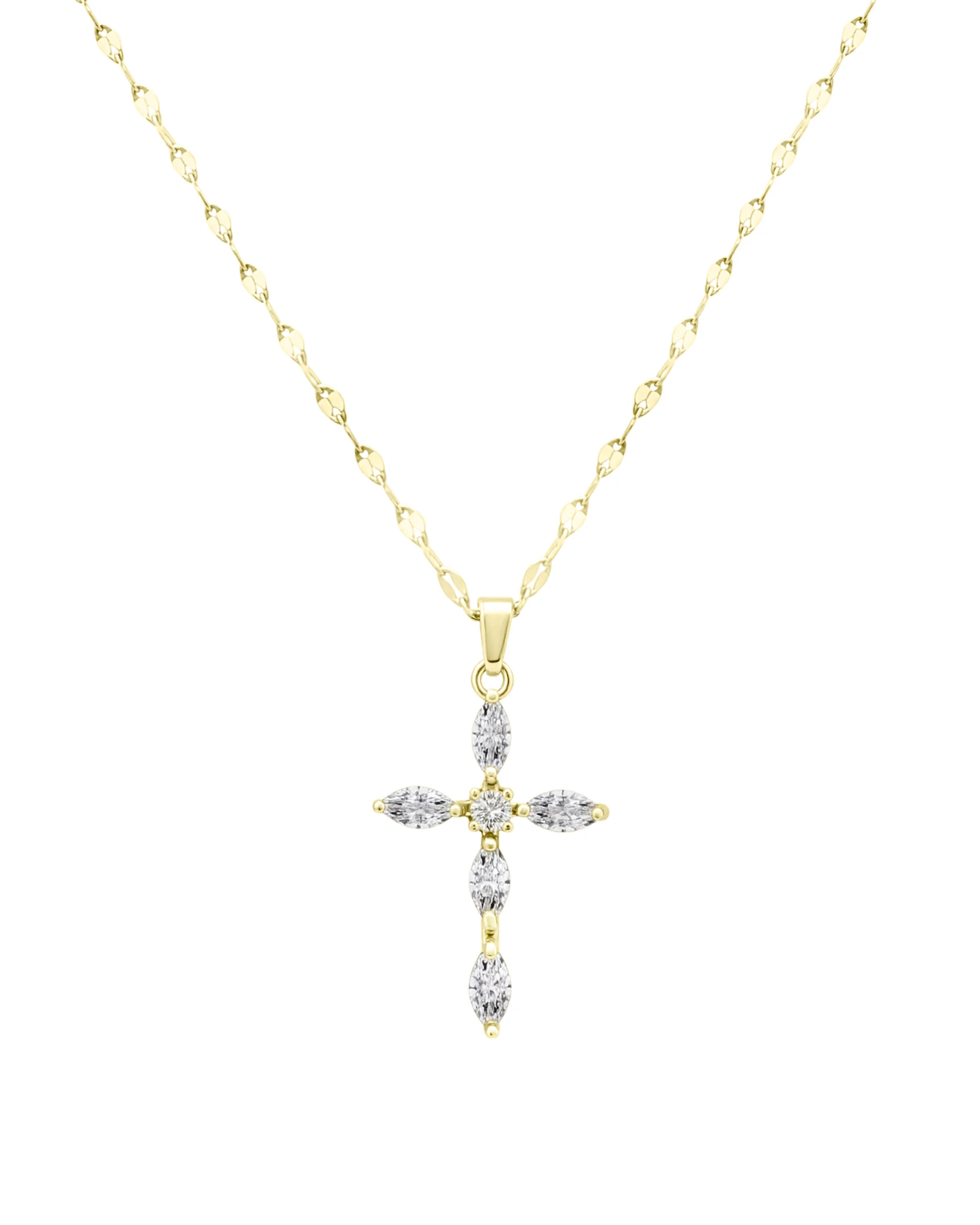 COLLIER EN ACIER DORE PENDENTIF CROIX AVEC ZIRCONIUM