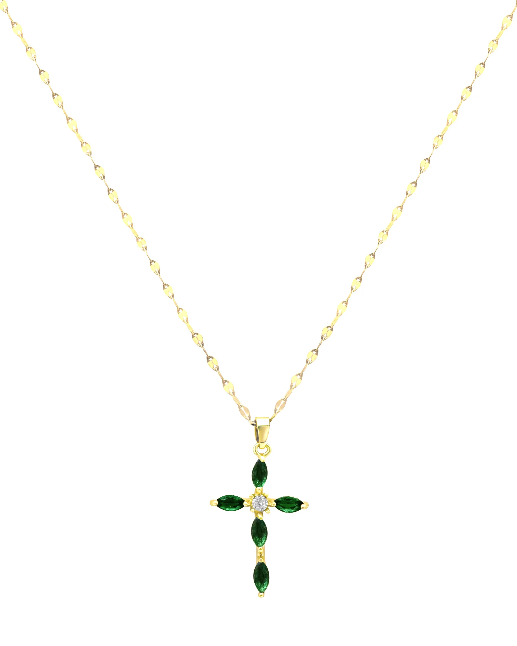 COLLIER EN ACIER DORE PENDENTIF CROIX ÉMERAUDE AVEC ZIRCONIUM - Image 3