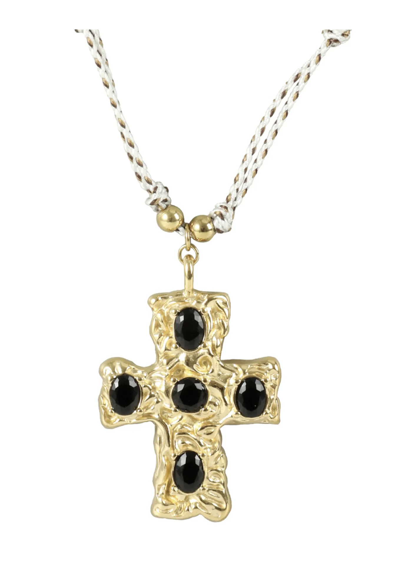COLLIER EN ACIER DORE PENDENTIF CROIX ORNE DE CHARMS - Image 4