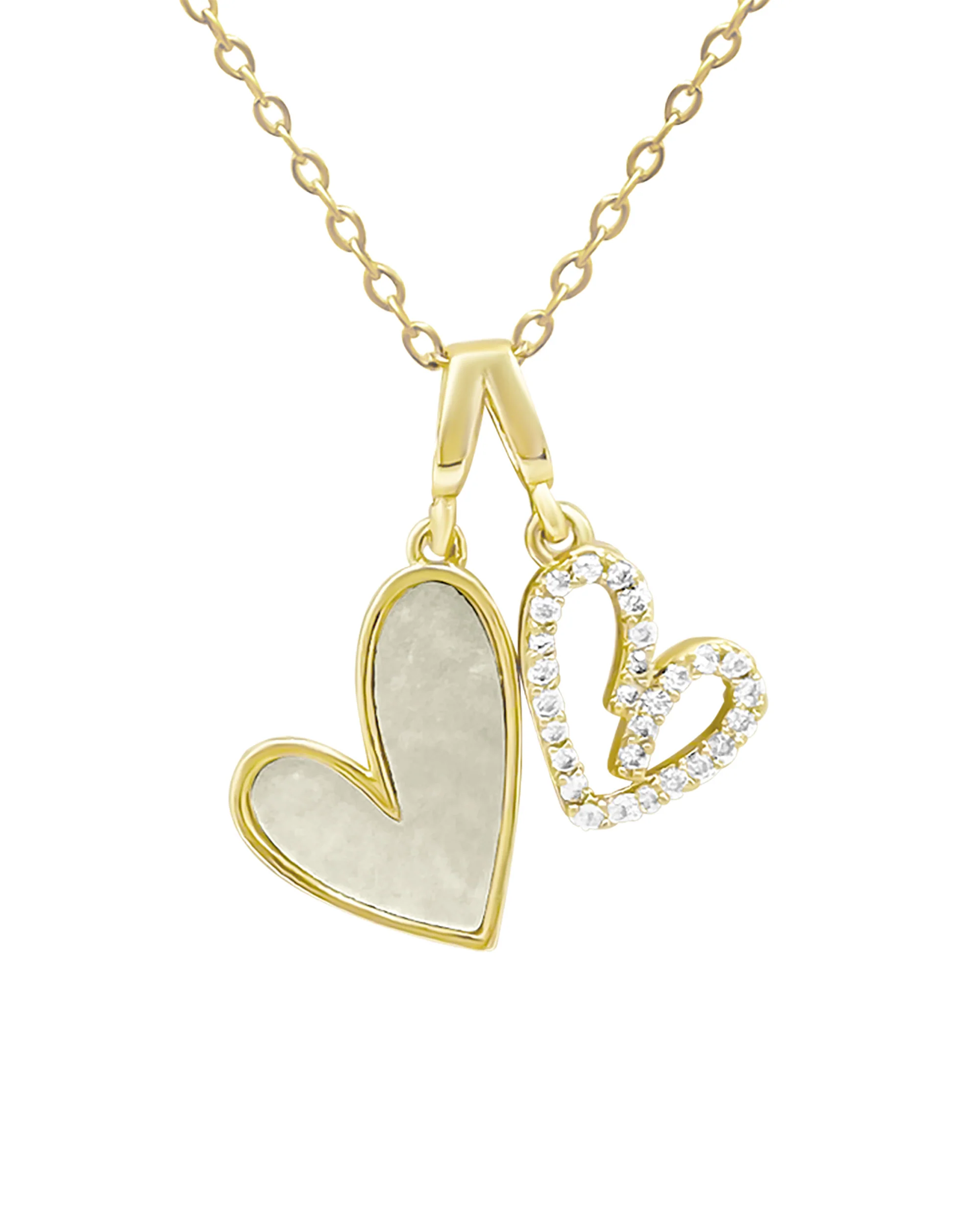COLLIER EN ACIER DORÉ PENDENTIF DOUBLE COEUR NACRE ET ZIRCONIUM - Image 4