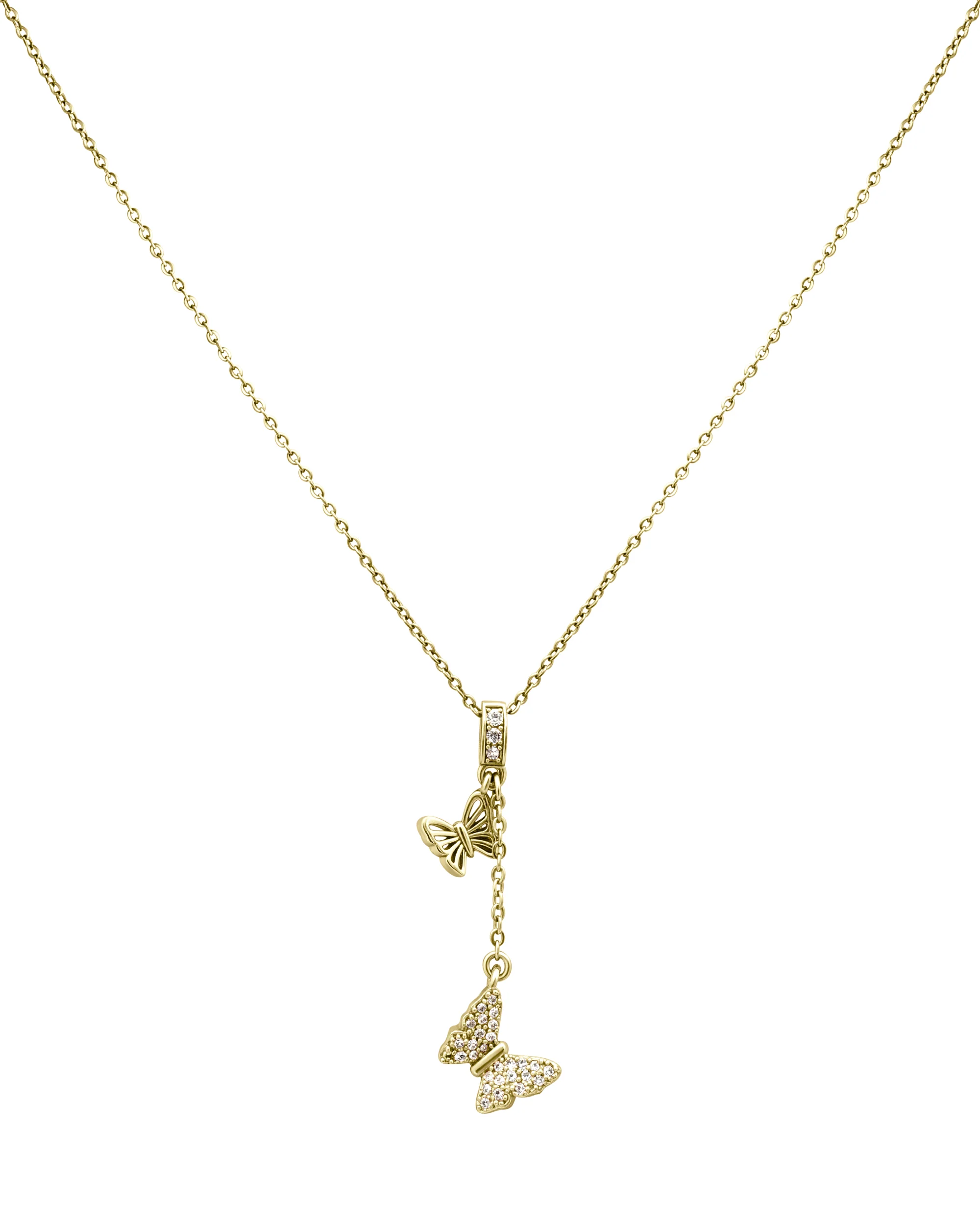 COLLIER EN ACIER DORE PENDENTIF DOUBLE PAPILLONS ET STRASS - Image 3