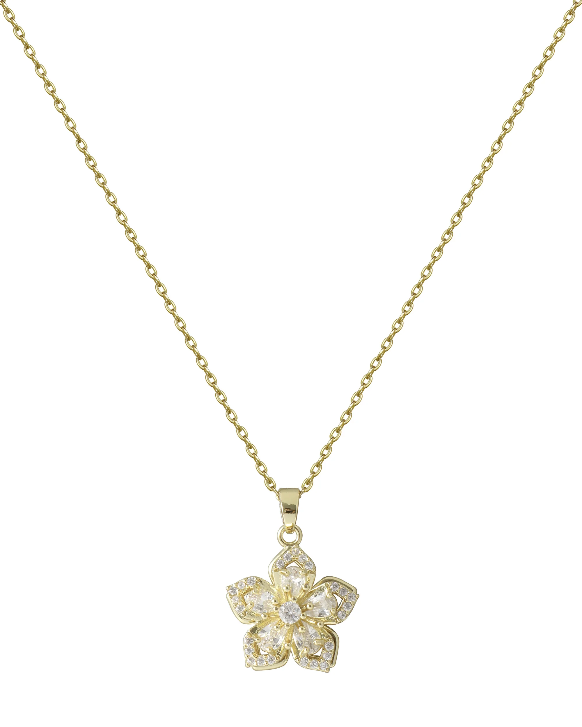 COLLIER EN ACIER DORE PENDENTIF FLEUR EN ZIRCONIUM - Image 3