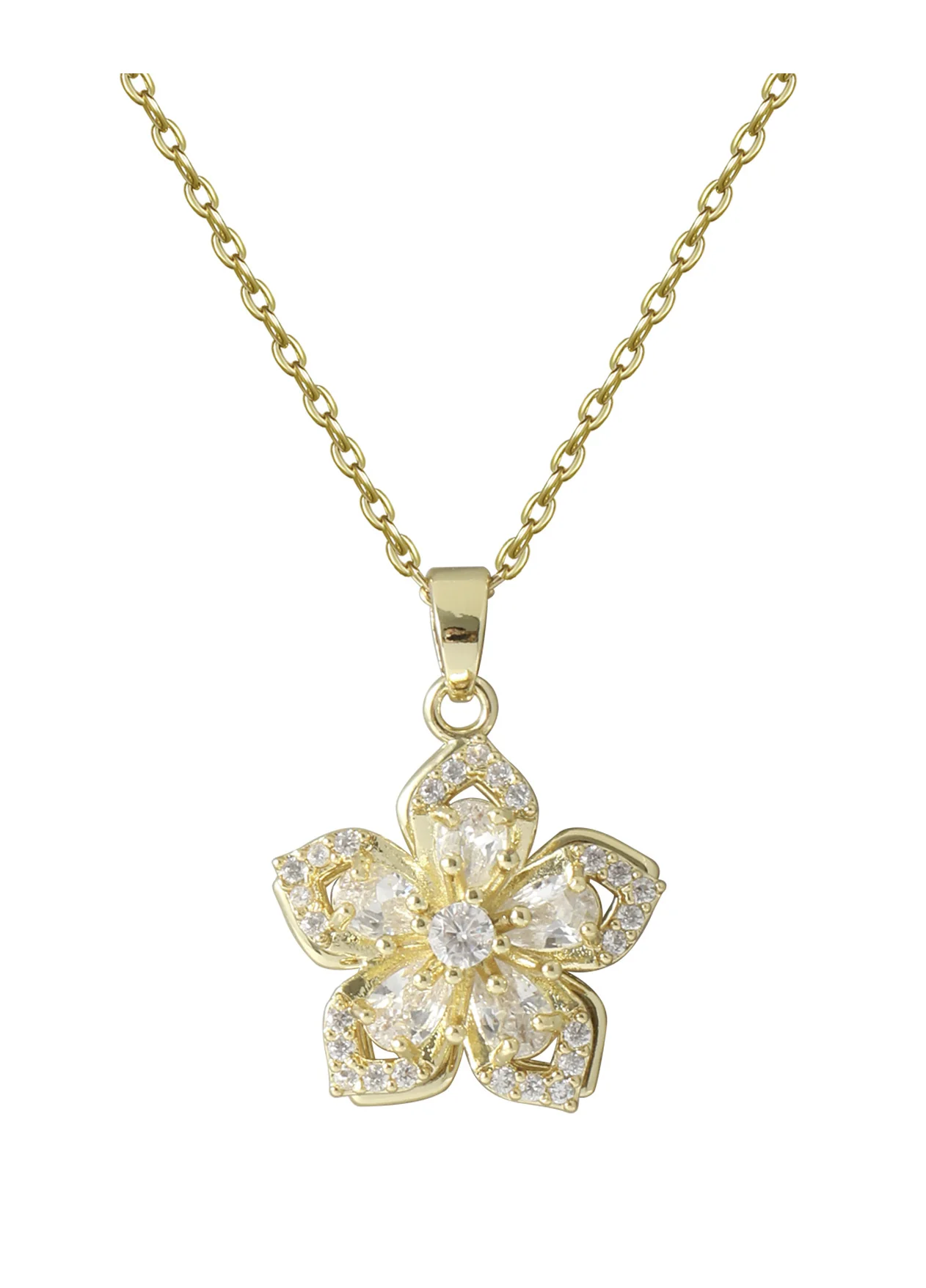 COLLIER EN ACIER DORE PENDENTIF FLEUR EN ZIRCONIUM - Image 4