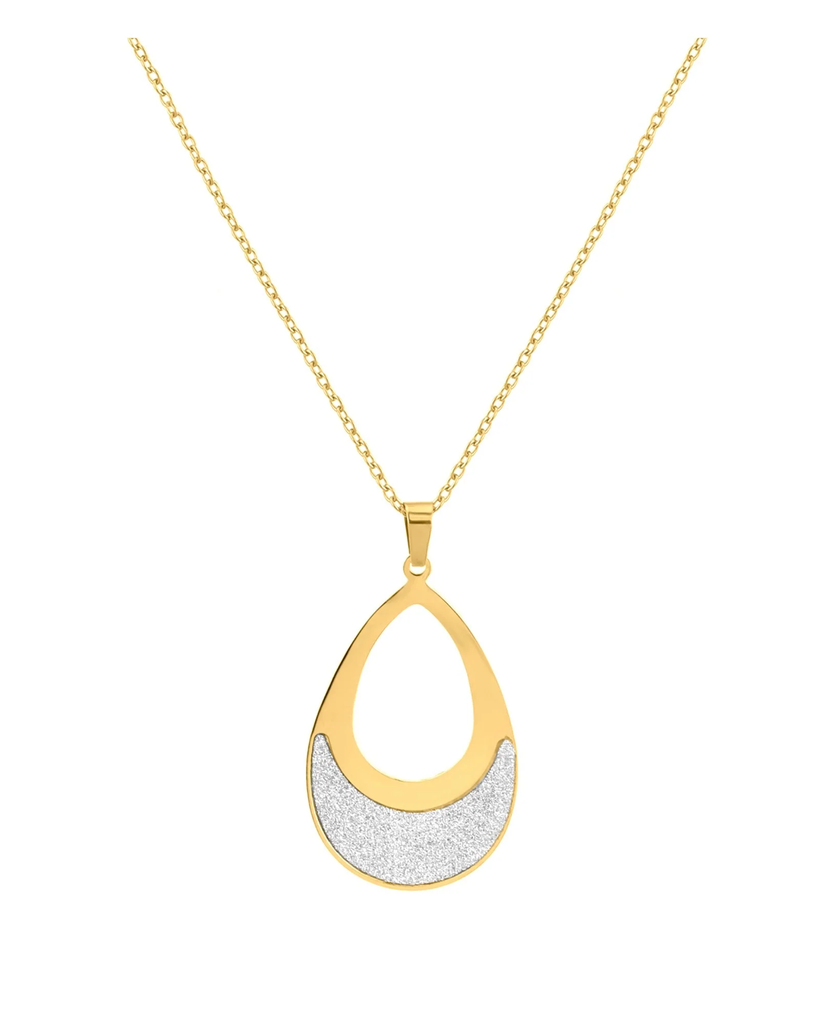 COLLIER EN ACIER DORE PENDENTIF GOUTTE ET PAILLETTES
