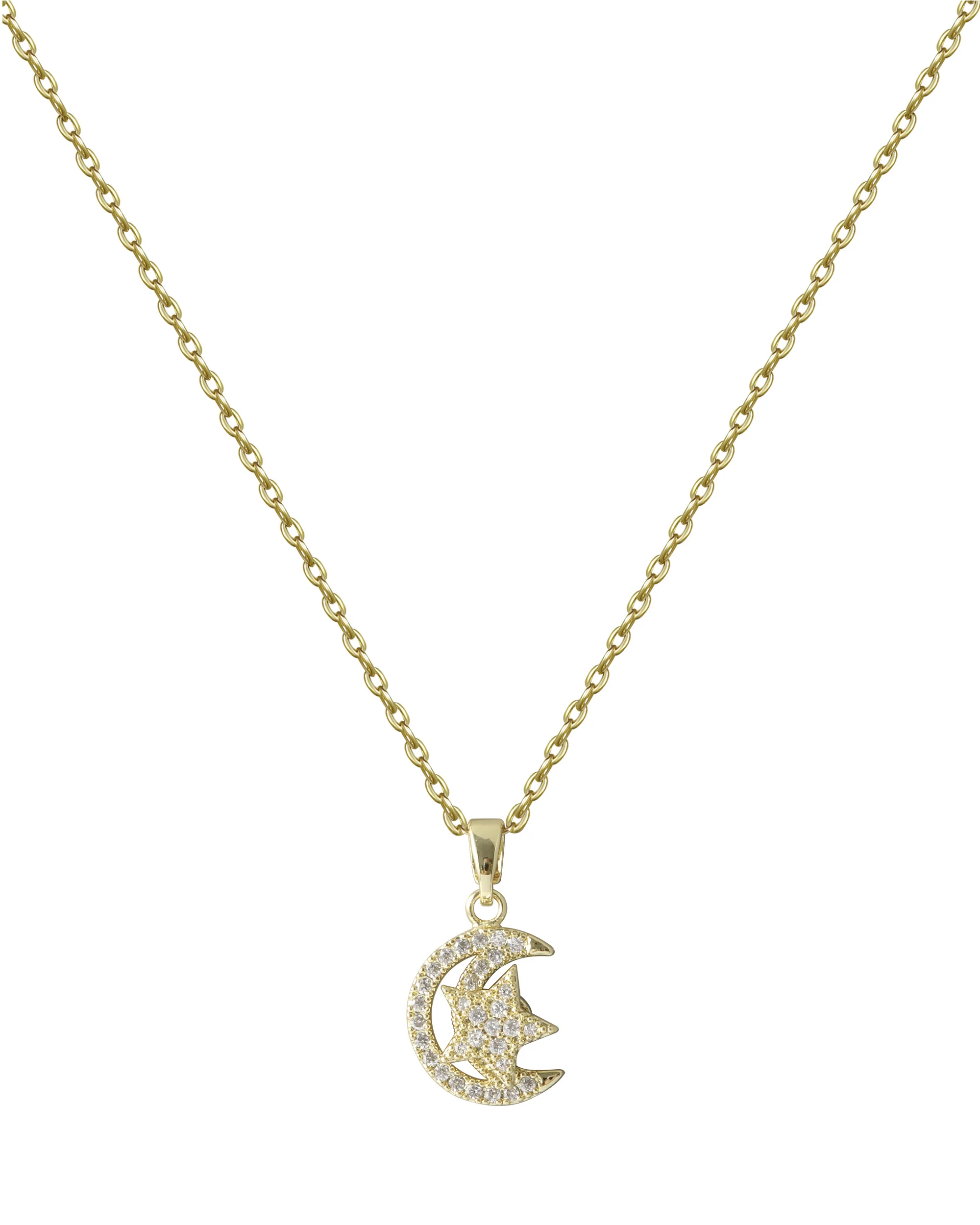 COLLIER EN ACIER DORE PENDENTIF LUNE AVEC ETOILE - Image 3