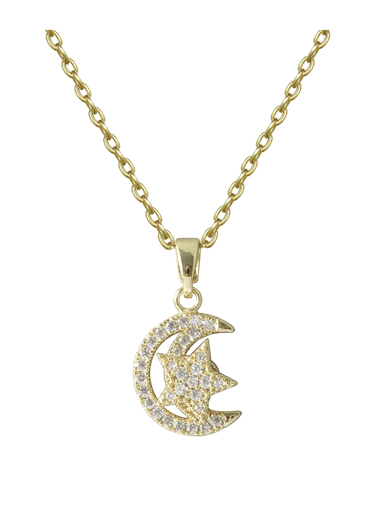 COLLIER EN ACIER DORE PENDENTIF LUNE AVEC ETOILE - Image 4