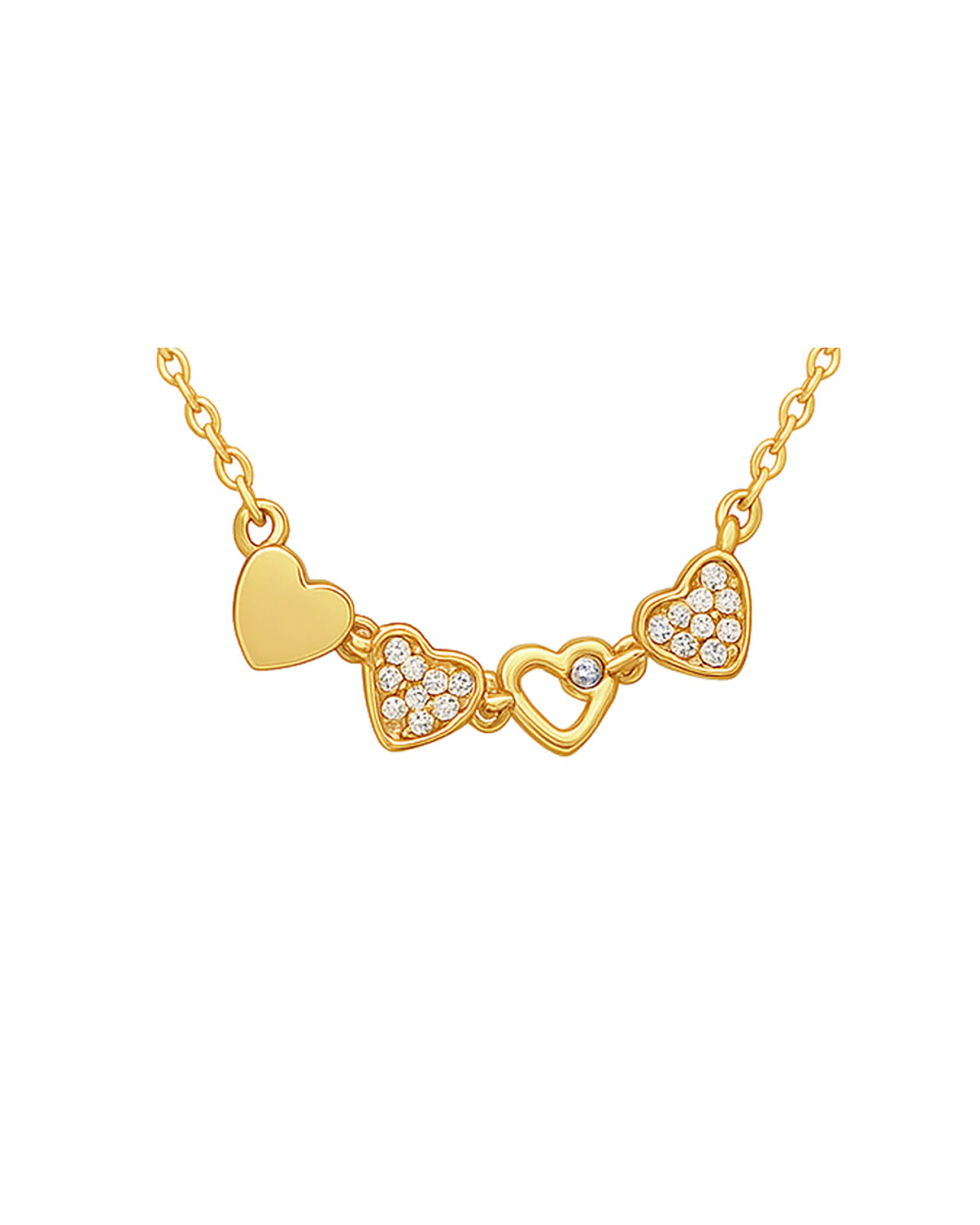 COLLIER EN ACIER DORE PENDENTIF MODIFIABLE TREFLE AVEC 4 COEURS ET ZIRCONIUM - Image 3