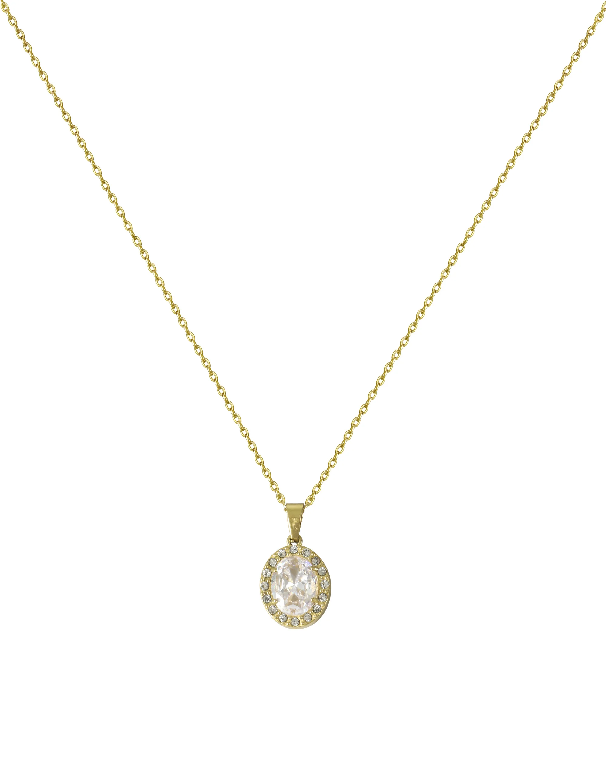 COLLIER EN ACIER DORE PENDENTIF OVALE BLANC AVEC STRASS - Image 3