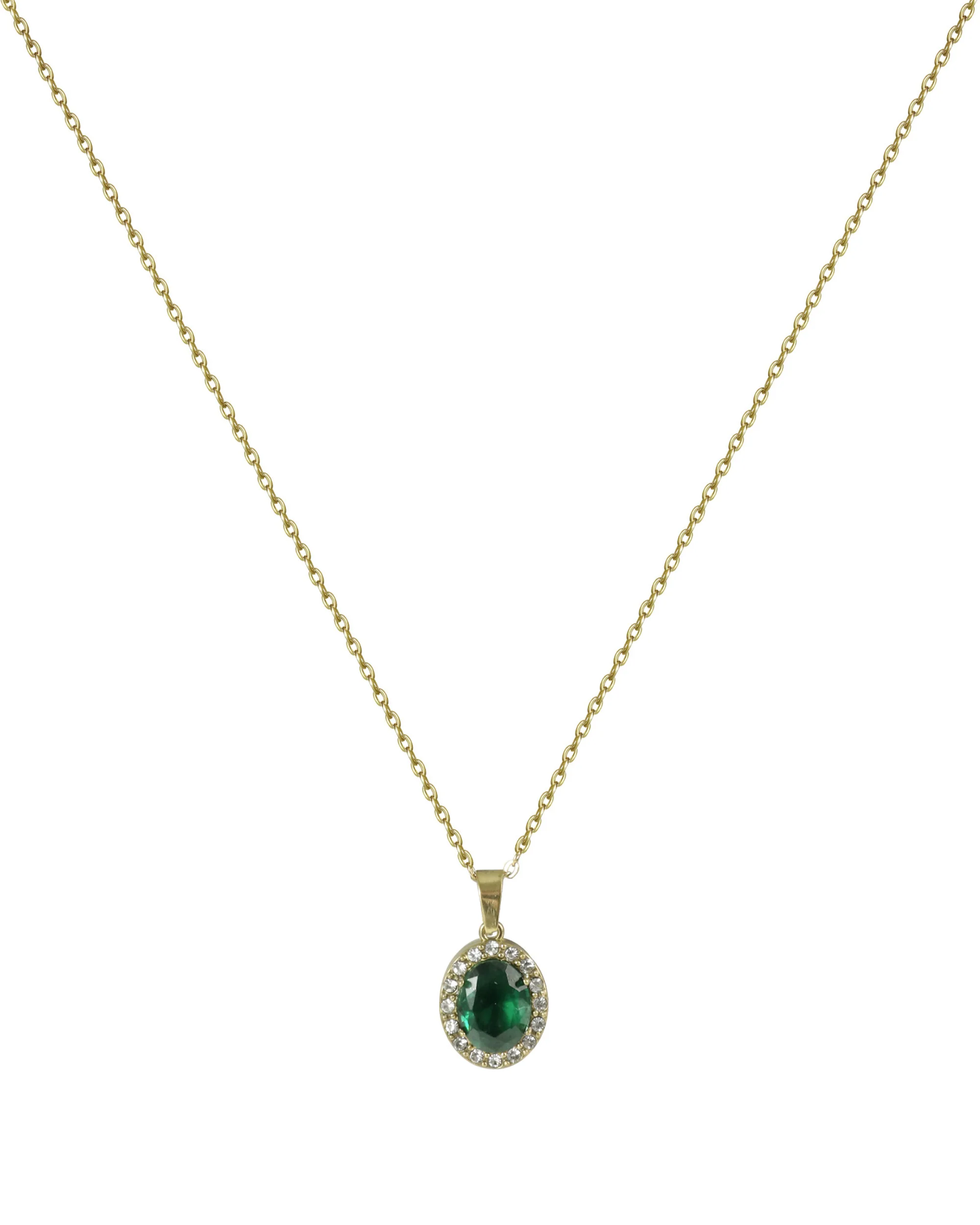 COLLIER EN ACIER DORE  PENDENTIF OVALE EMERAUDE AVEC STRASS - Image 3