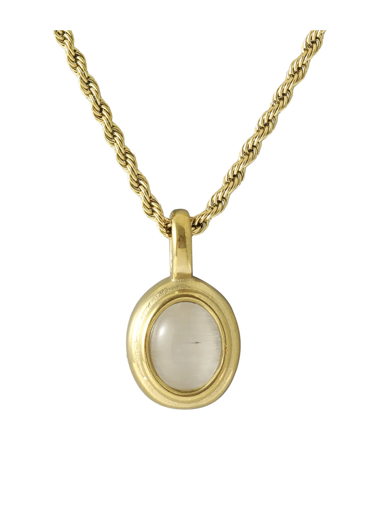 COLLIER EN ACIER DORE PENDENTIF OVALE OEIL DE TIGRE BLANC - Image 4